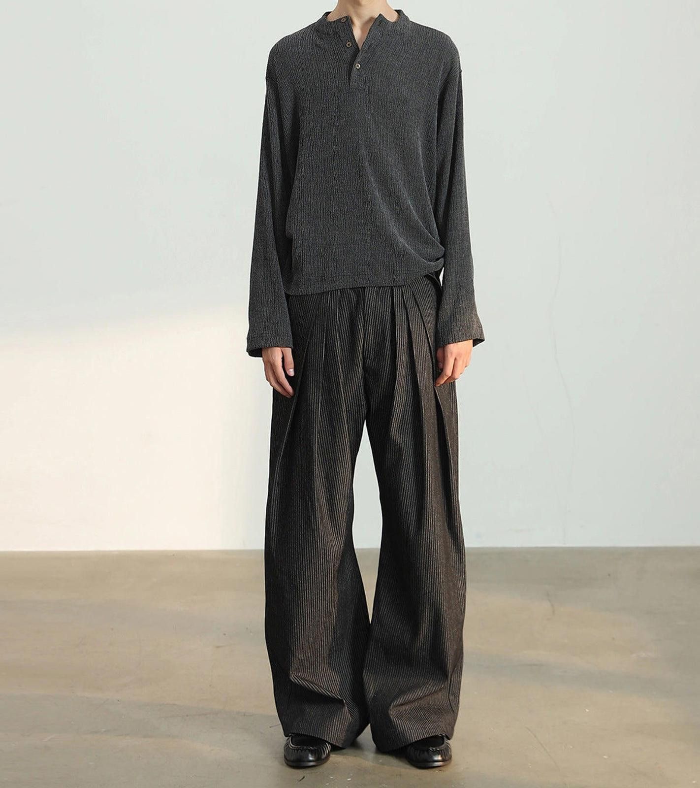 Vintage Black Wide Leg Pleated Casual Pants, Relaxed Fit Trousers Size US 32 / EU 48 - 2 Thumbnail