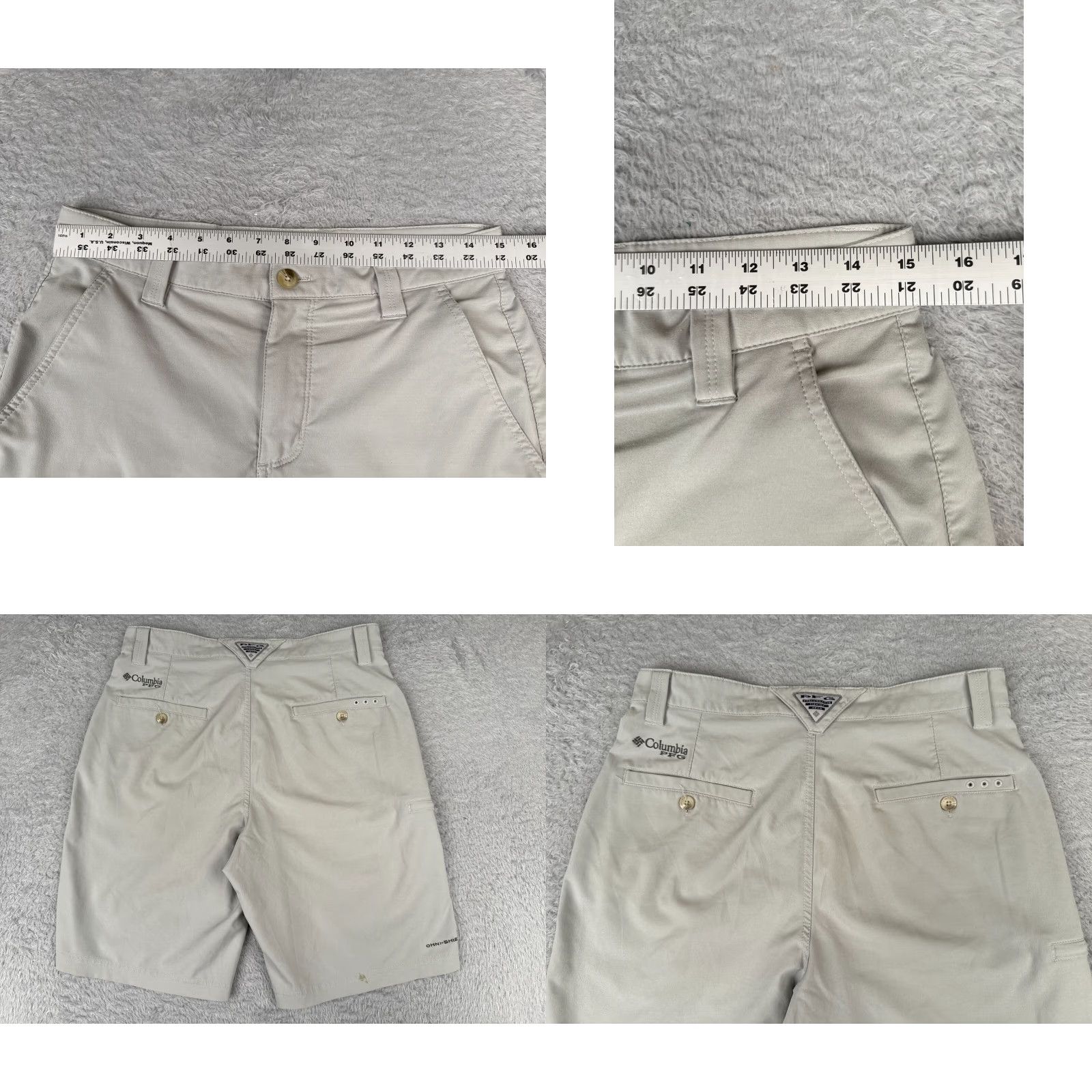 Vintage Columbia Men Shorts 30 Gray Beige Chino Polyester Linen PFG Golf Boating Fishing 30x10 Regular Elastic Waist Flat Front Casual Men Size US 30 / EU 46 - 9 Thumbnail