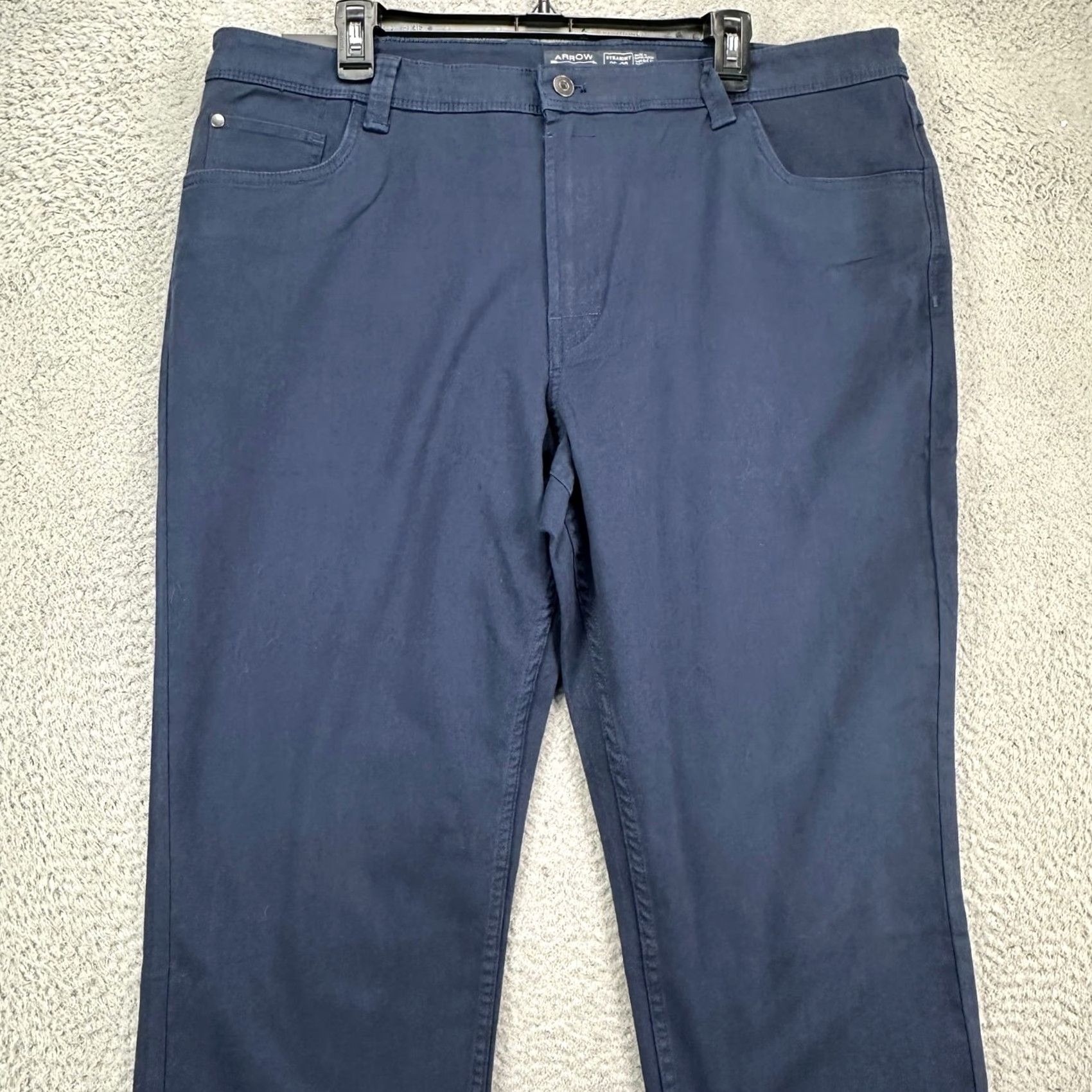 Arrow VINTAGE Arrow Men Khaki Pants 35X30 Navy Blue Straight Leg Flat Front Pocket Stretch NEW Size US 35 - 3 Thumbnail