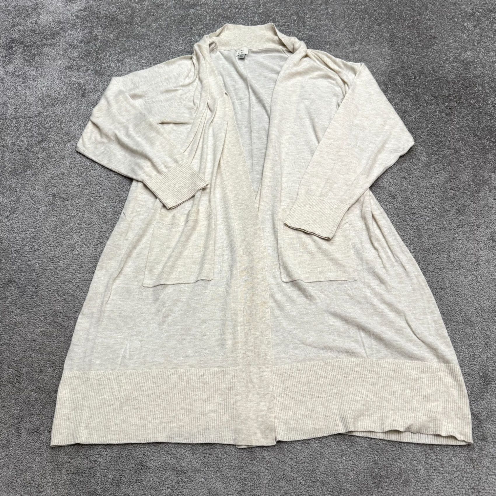 Vintage A New Day Cardigan Womens 3XL Open Front Knit Beige Solid Oatmeal Size XXL / US 16-18 / IT 52-54 - 2 Thumbnail