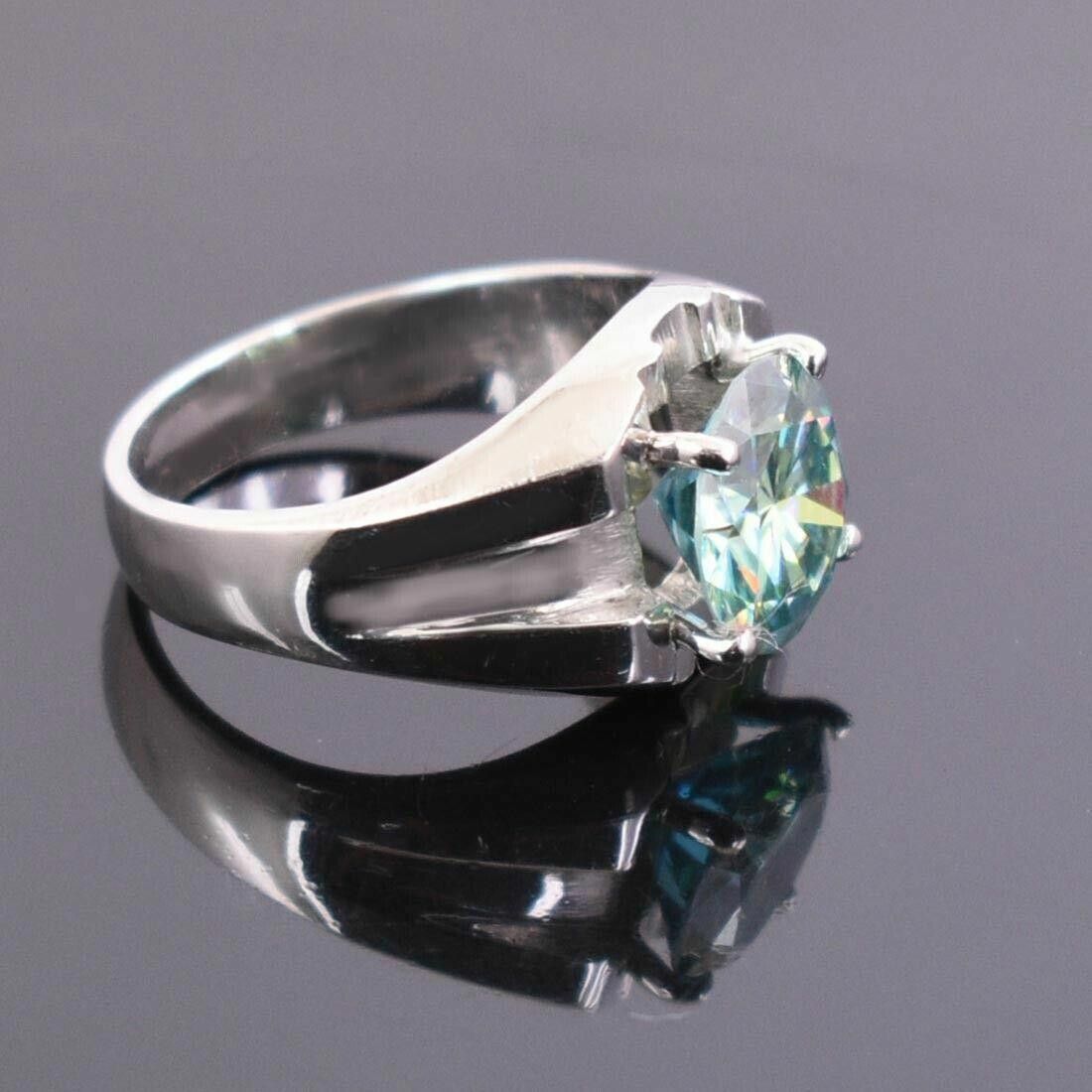 Handmade MensHand Made Sterling Emerald Cut Blue Diamond Ring 4 Cts Size ONE SIZE - 4 Thumbnail