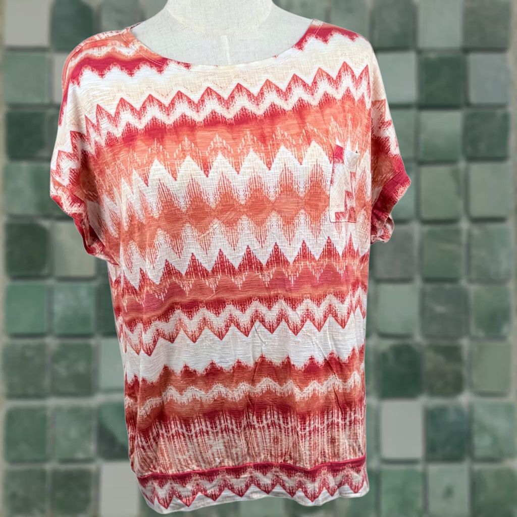 Vintage Chico'S 2 L Womens Chevron Ikat Top - Boho Casual Wear Size L / US 10 / IT 46 - 1 Thumbnail