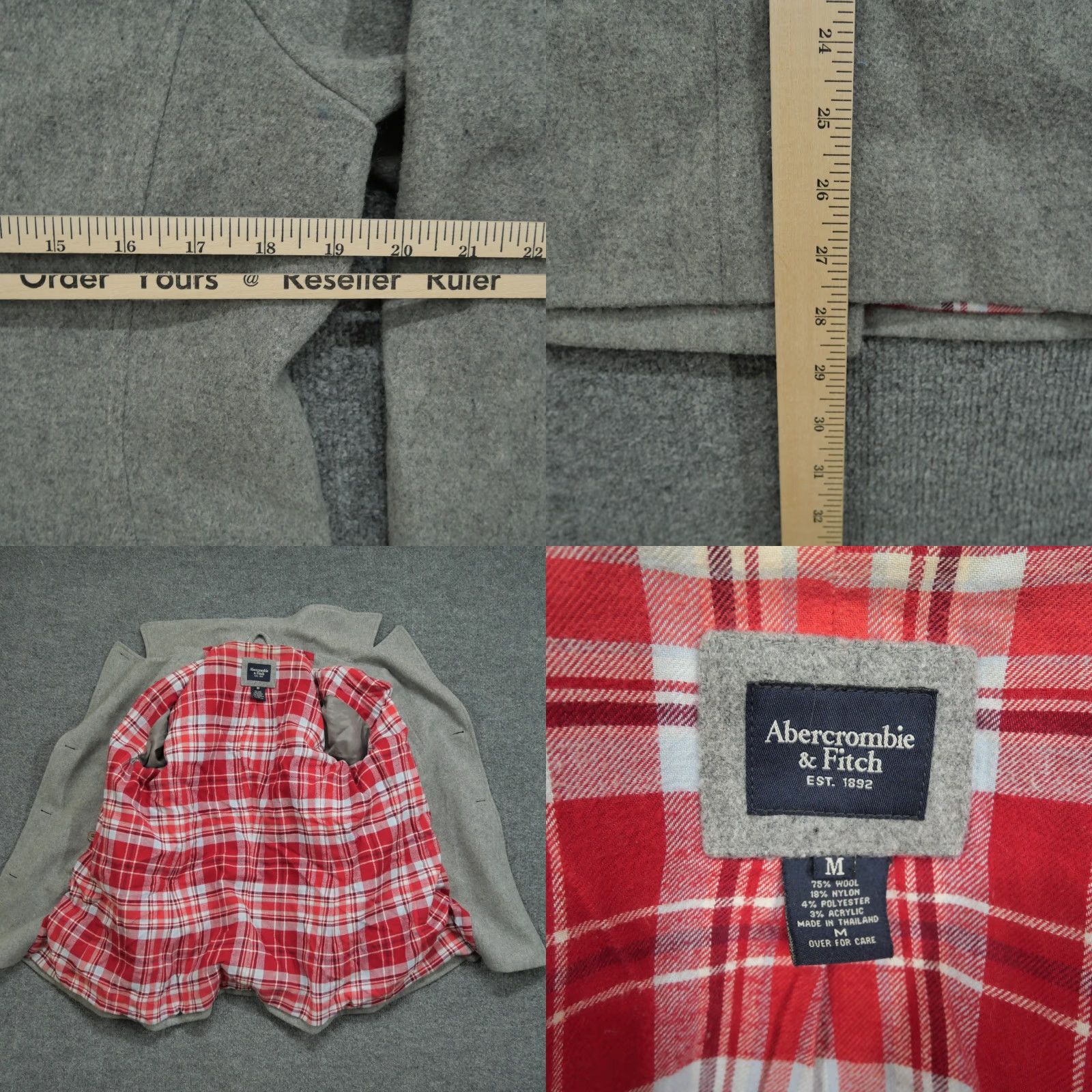Abercrombie & Fitch Abercrombie & Fitch Jacket Womens Medium Grey Wool Blend Double Breasted Trench Coat Button Long Sleeve Casual Size M / US 6-8 / IT 42-44 - 8 Thumbnail