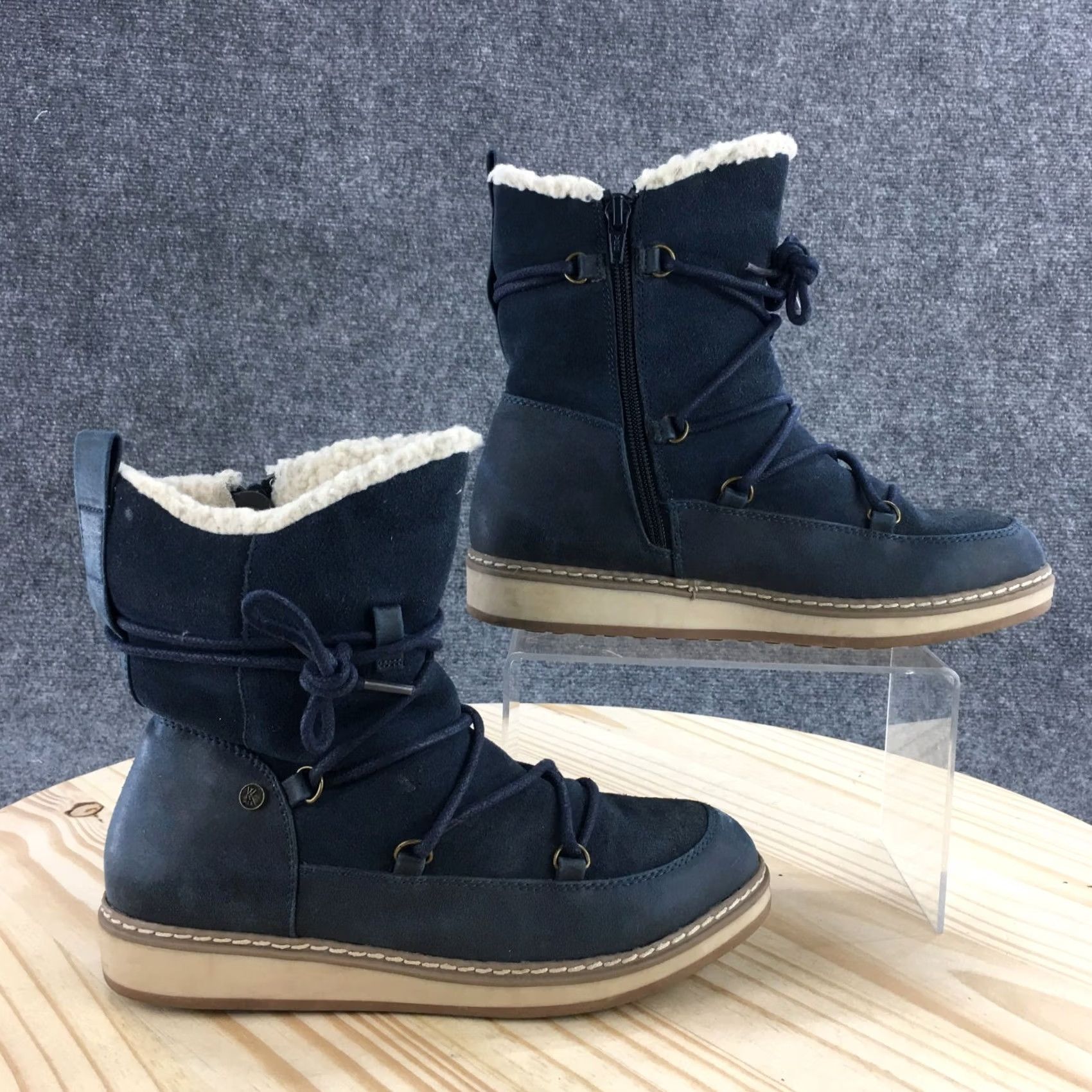 Vintage White Mountain Boots Womens 6.5 M Blue Topaz Leather Snow Boot Zip Fur Faux Leather Winter Snow Boot Women Size US 7 / IT 37 - 2 Thumbnail