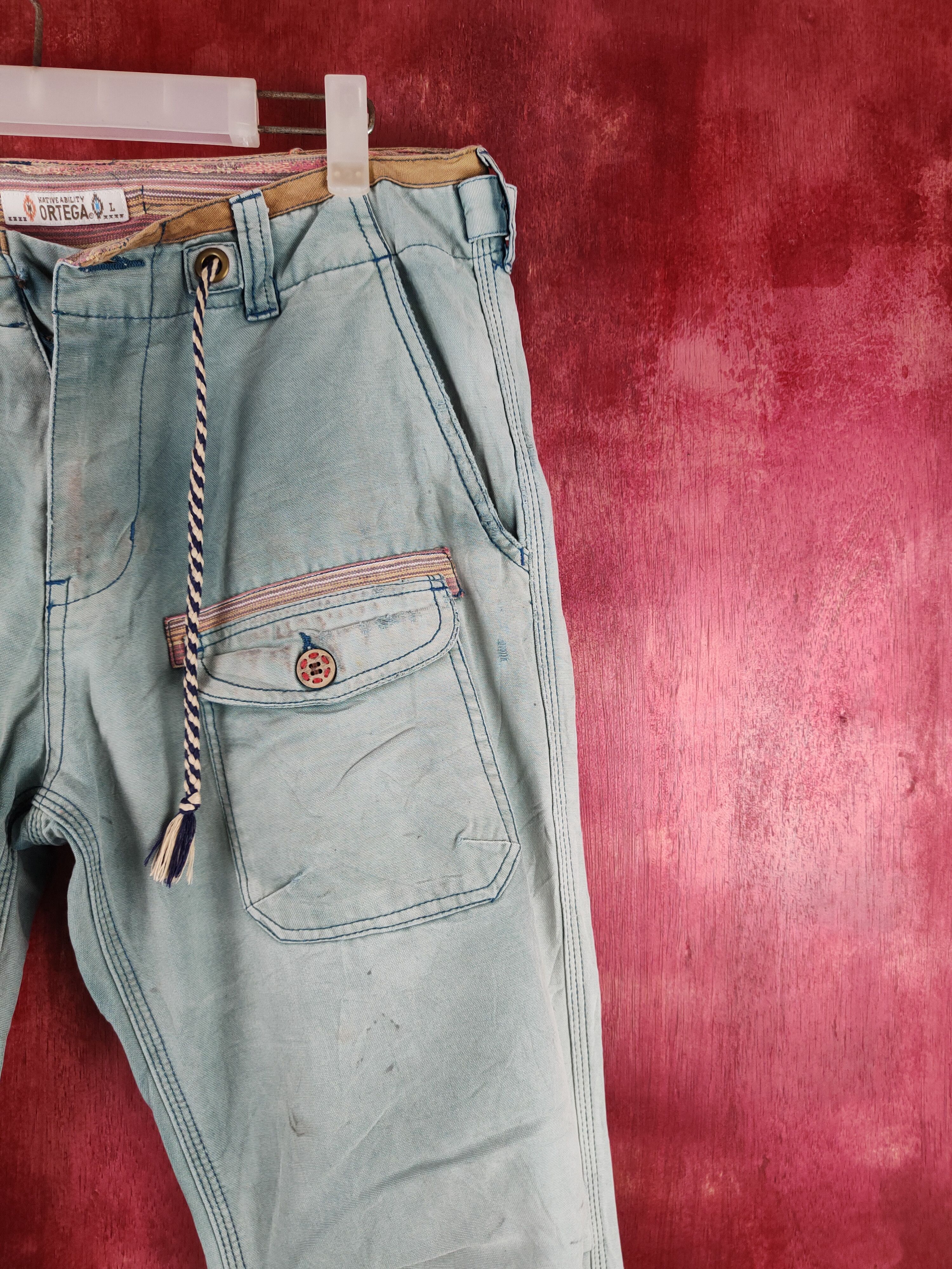 Japanese Brand Vintage Ortega Green Faded Cargo Pants N#S2828 Size US 30 / EU 46 - 6 Thumbnail