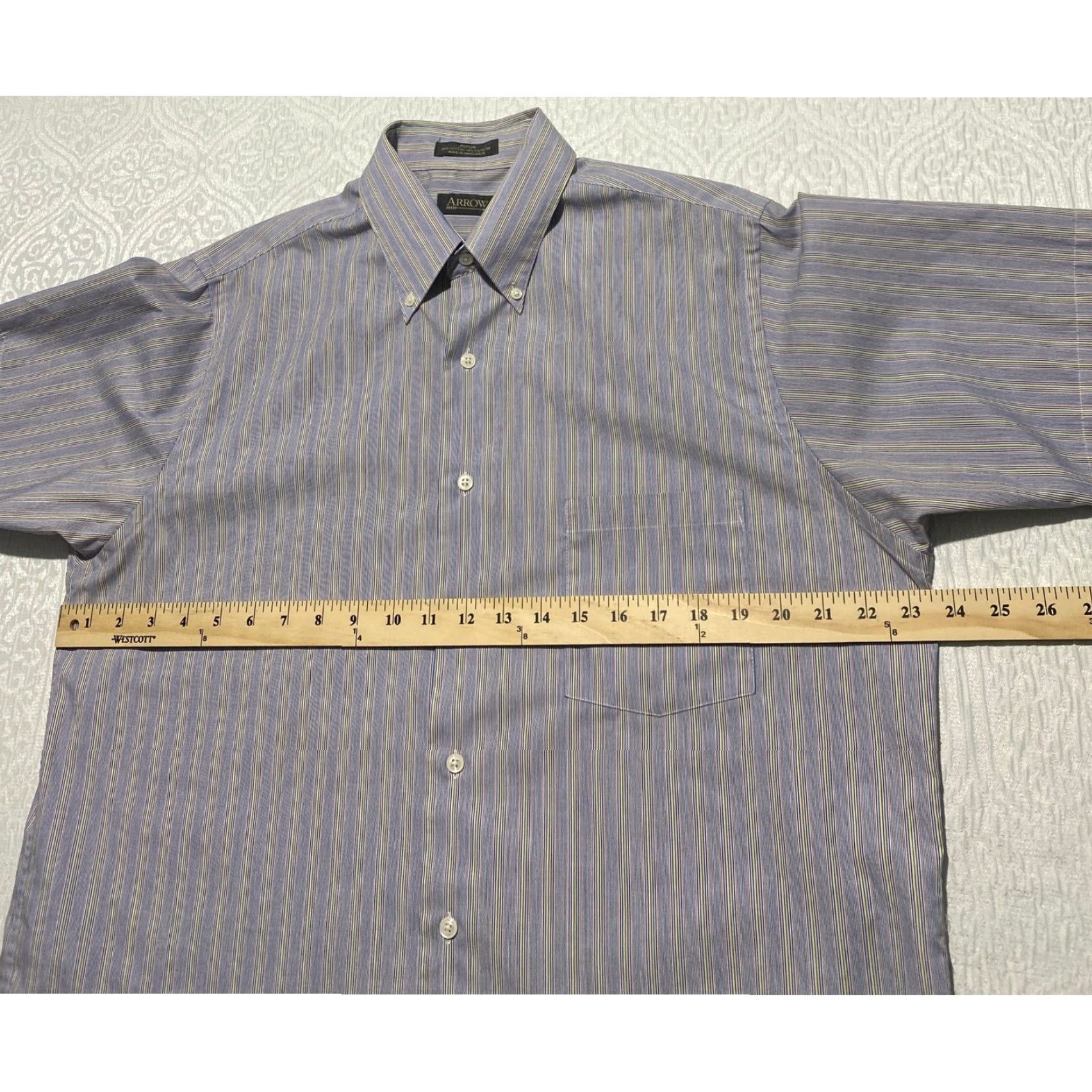 Arrow ARROW Mens Large Blue Stripe Poplin Wrinkle Free Short Sleeve Button Down Shirt Size US L / EU 52-54 / 3 - 5 Thumbnail