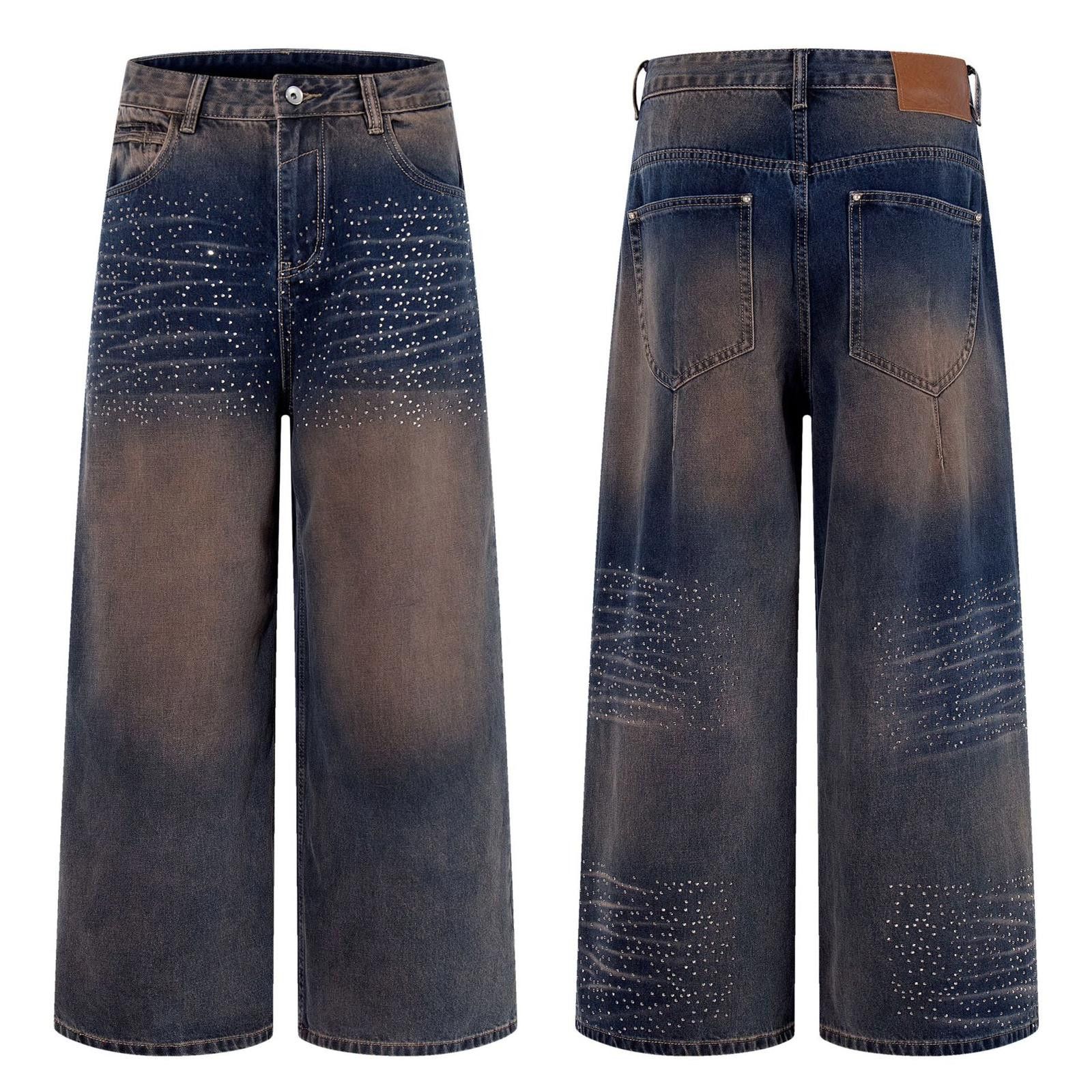 Vintage Wide Leg Baggy Denim Jeans, Studded Baggy Jeans Size 28" / US 6 / IT 42 - 5 Thumbnail