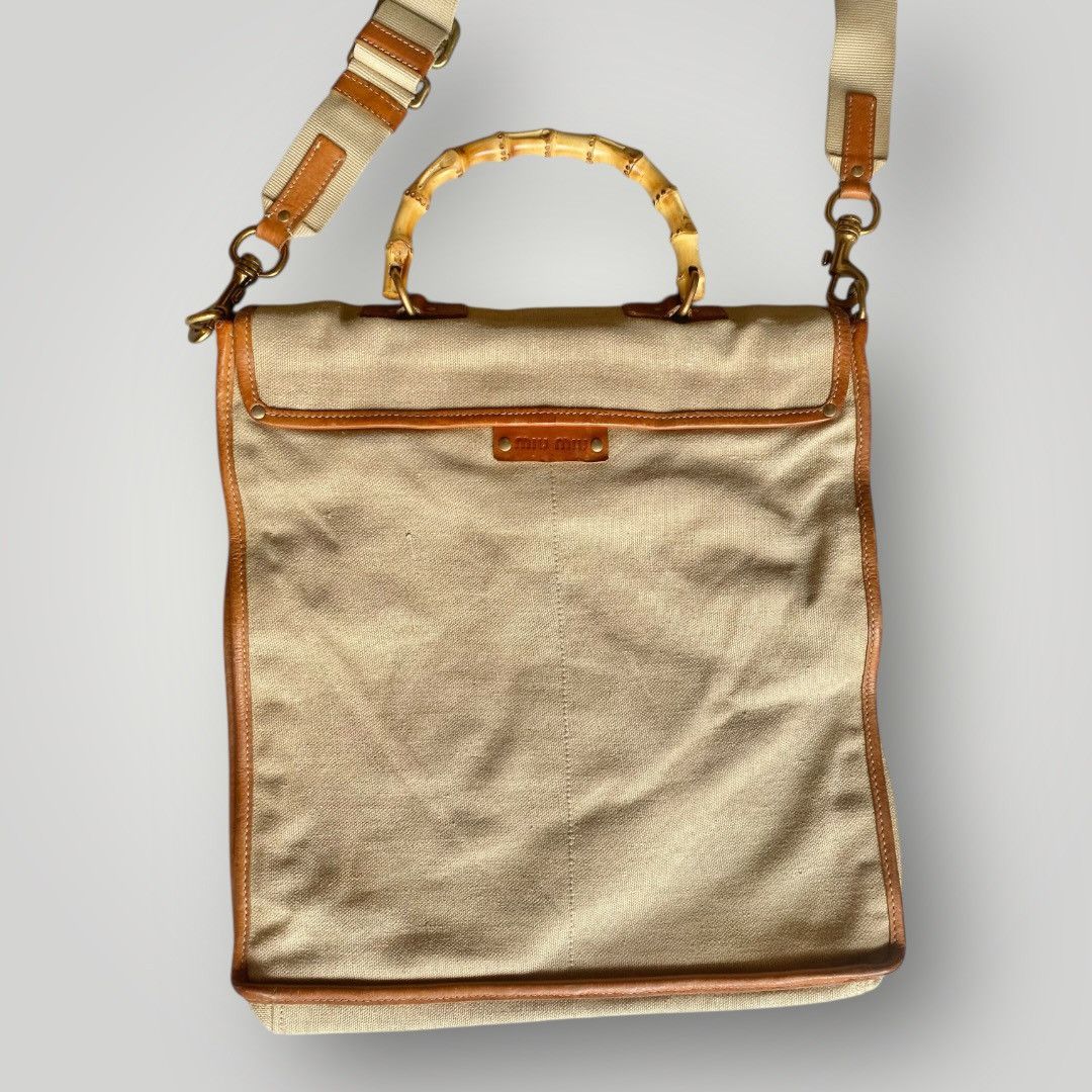 Miu Miu Vintage SS04 Runway Bamboo Handle Canvas Bag Size ONE SIZE - 3 Thumbnail