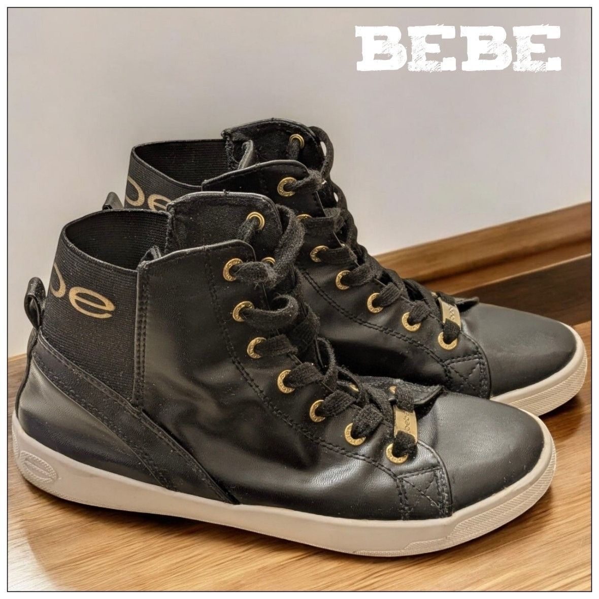 Bebe Black BEBE Dempsey High Top Sneakers Faux Leather Women's 8 Size US 8.5 / IT 38.5 - 2 Thumbnail