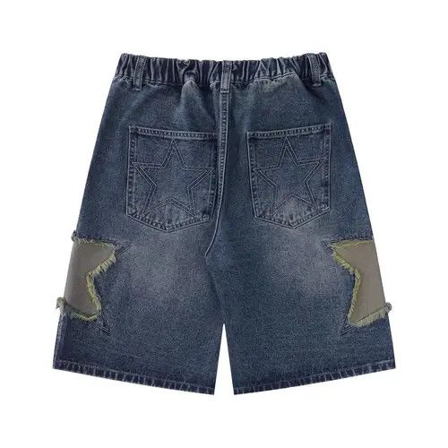 Jean Men's street loose straight star embroidered denim shorts Size US 32 / EU 48 - 4 Thumbnail