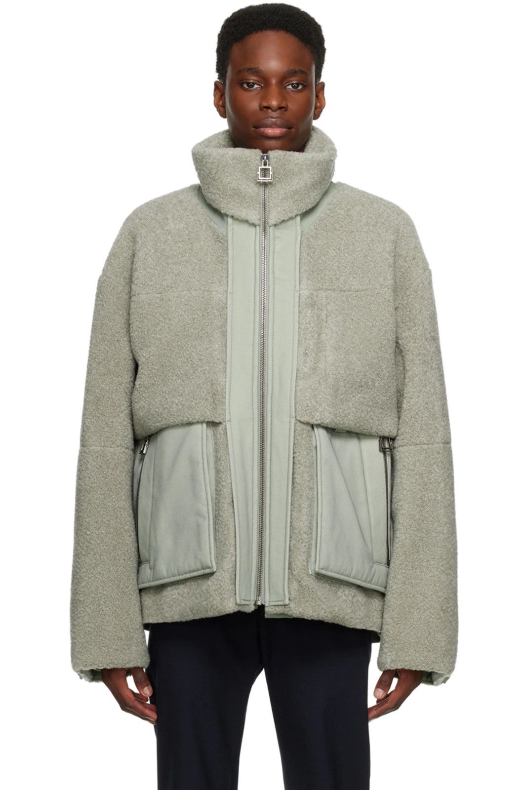 Wooyoungmi NEW 46 Green Stand Collar Sherpa Fleece Wool Cotton Jacket Size US S / EU 44-46 / 1 - 2 Thumbnail