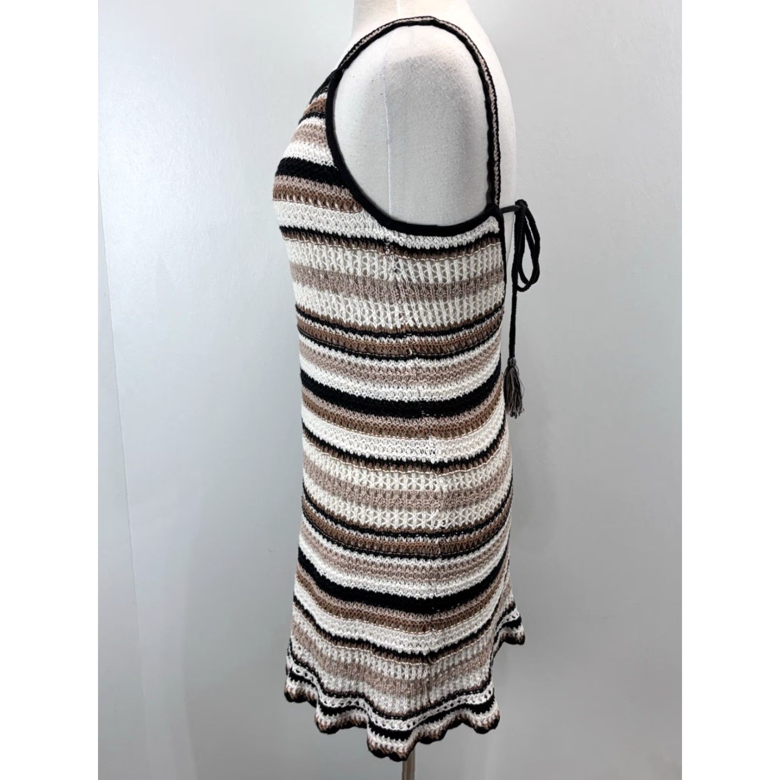 American Eagle Outfitters American Eagle Outfitters 70s Boho Crochet Dress Small Brown Striped Sleeveless Mini Casual Womens Size S / US 4 / IT 40 - 2 Thumbnail