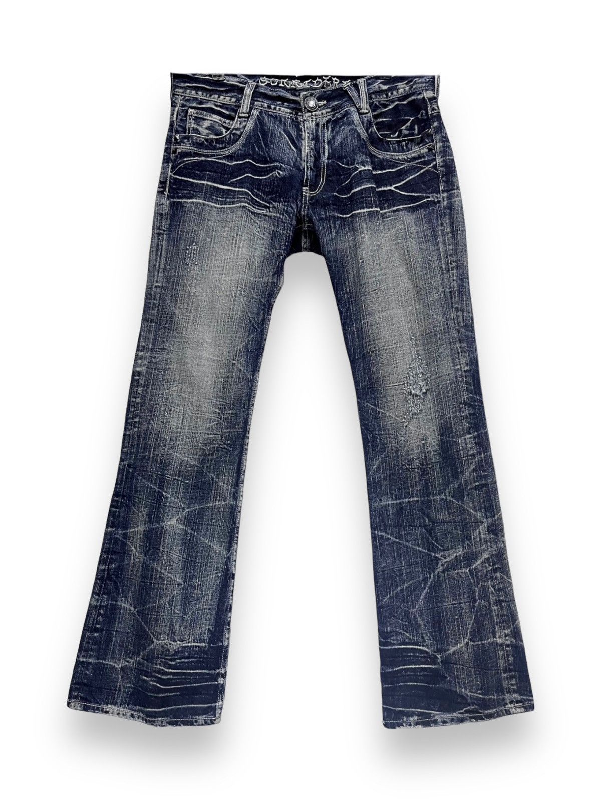 Japanese Brand PUNKFLARE🔥SORRIDERE Distressed Acid Whiskered Denim Japan💥 Size US 34 / EU 50 - 2 Thumbnail