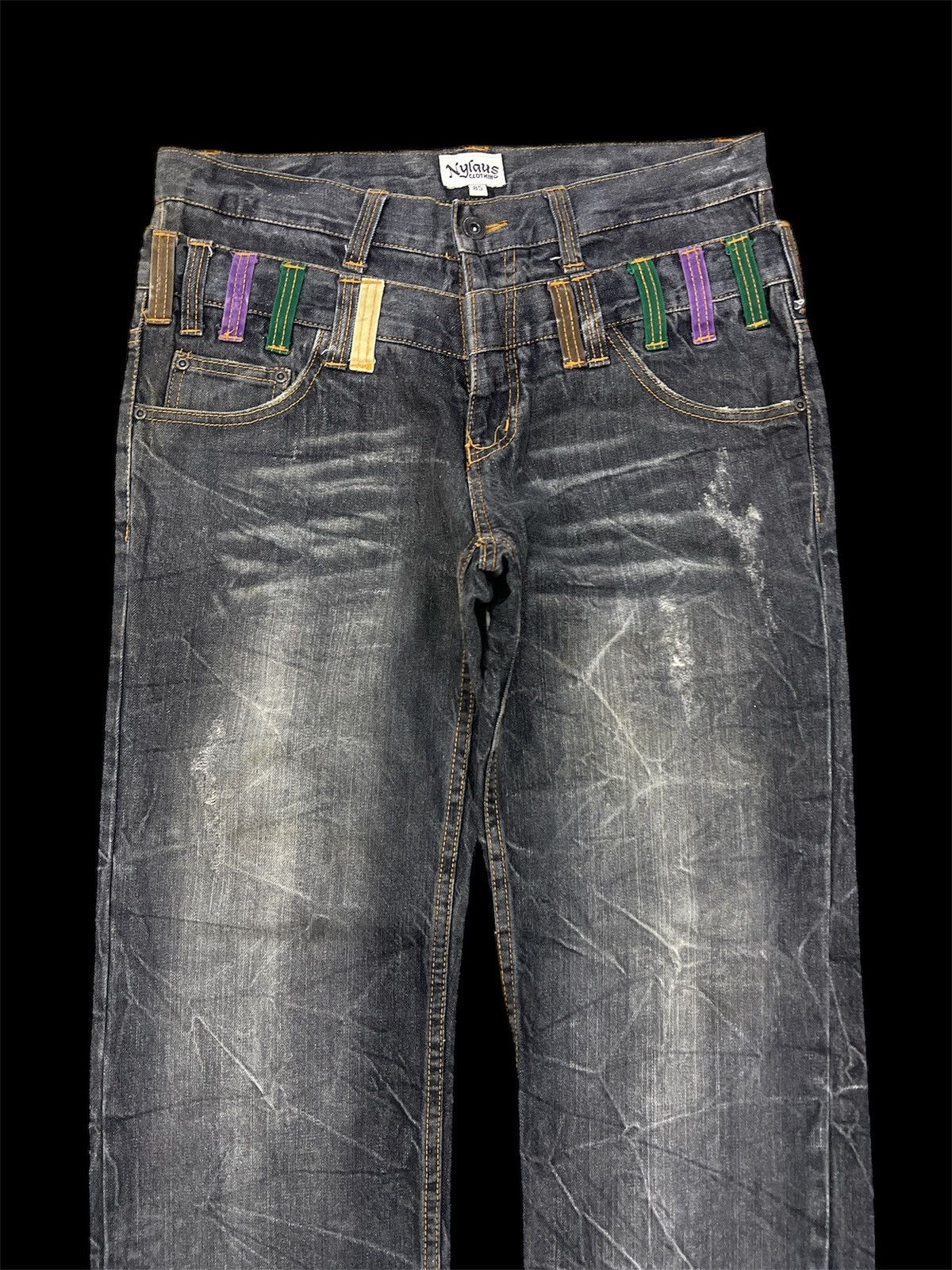 Japanese Brand DOUBLE WAIST NYLAUS DISTRESSED DENIM PANT Size US 33 - 4 Thumbnail