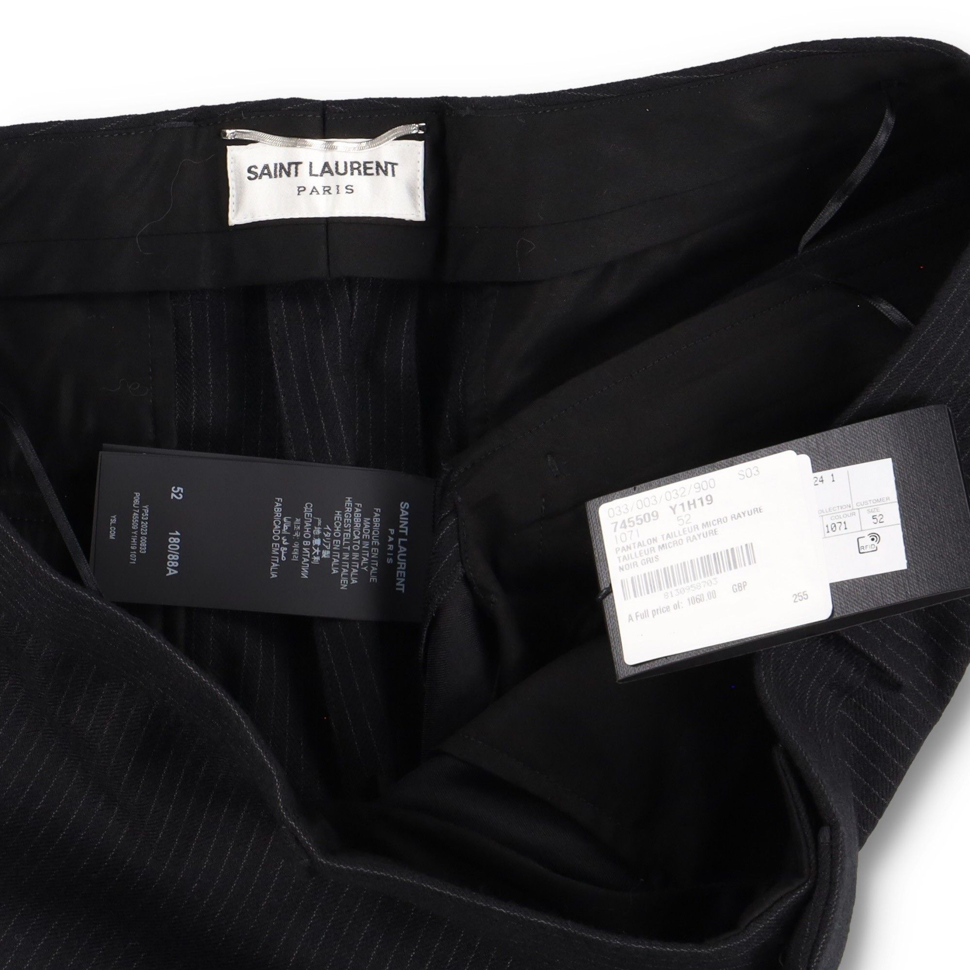 Saint Laurent Paris Black High-Waisted Pinstripe Trousers Size US 36 / EU 52 - 2 Thumbnail