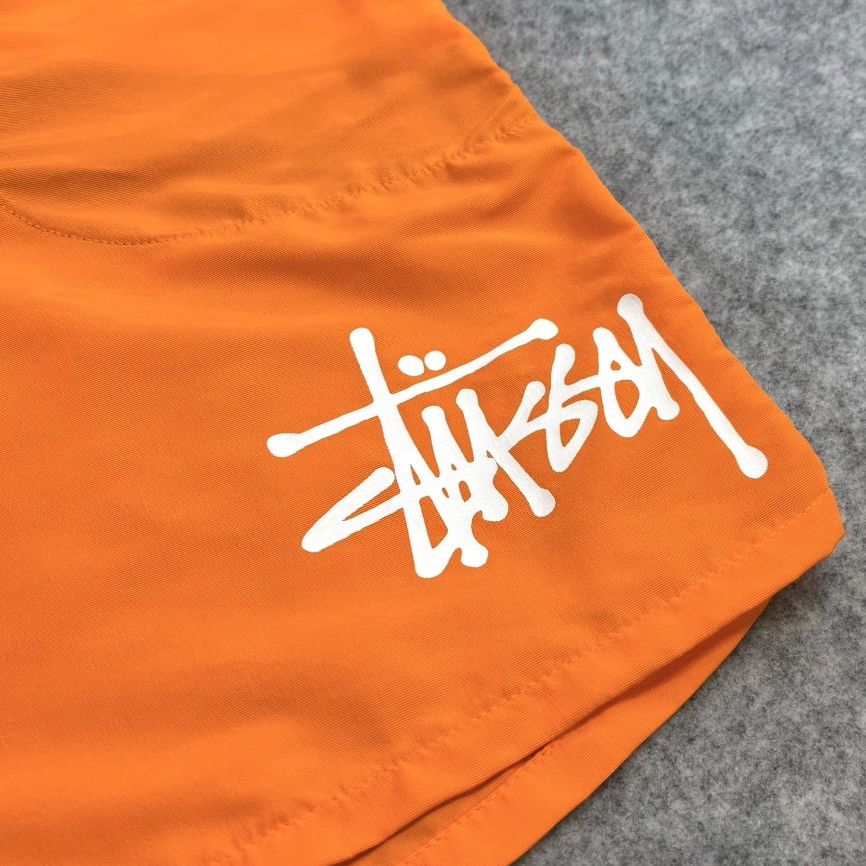 Vintage Stüssy Big Basic Water Shorts Mens L Orange Swim Bottom Holiday Casual with Back Zip Pocket Size US 33 - 3 Thumbnail