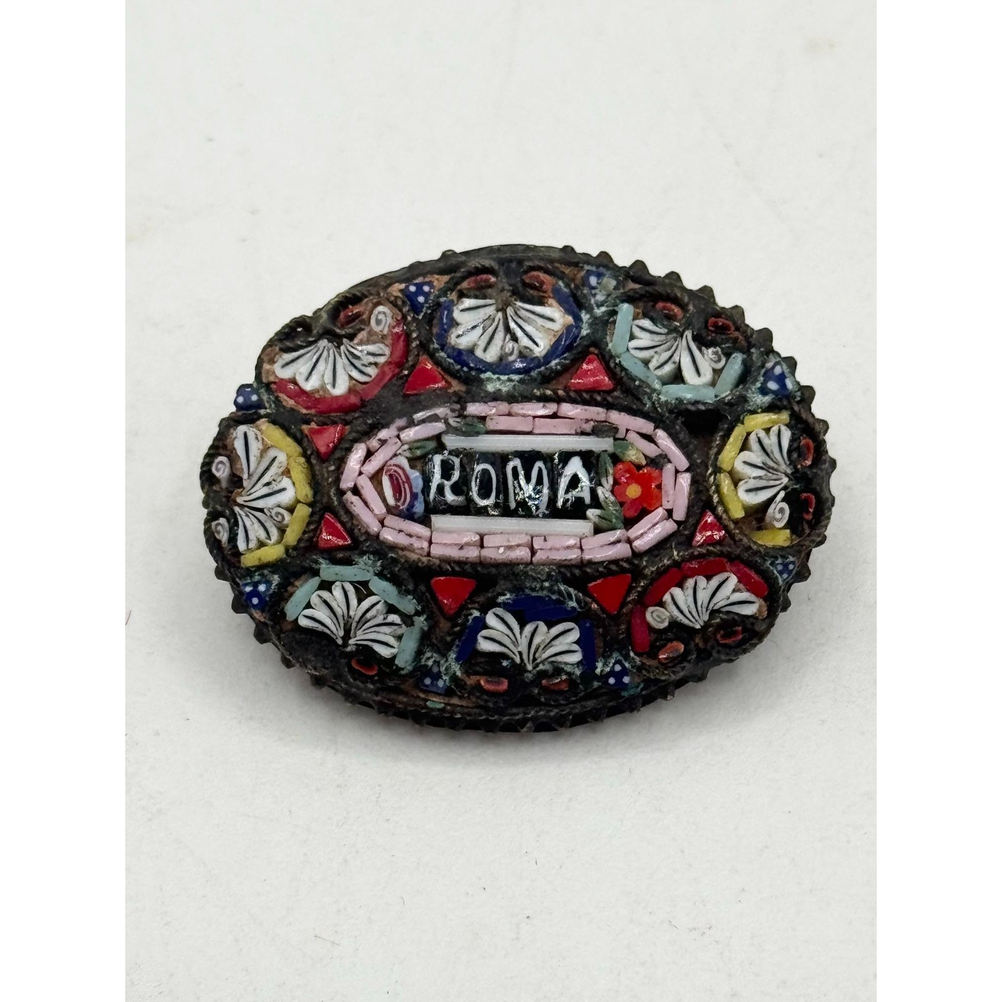 Vintage Vintage estate Roma Italy Micro Mosaic Brooch Pin Size ONE SIZE - 3 Thumbnail