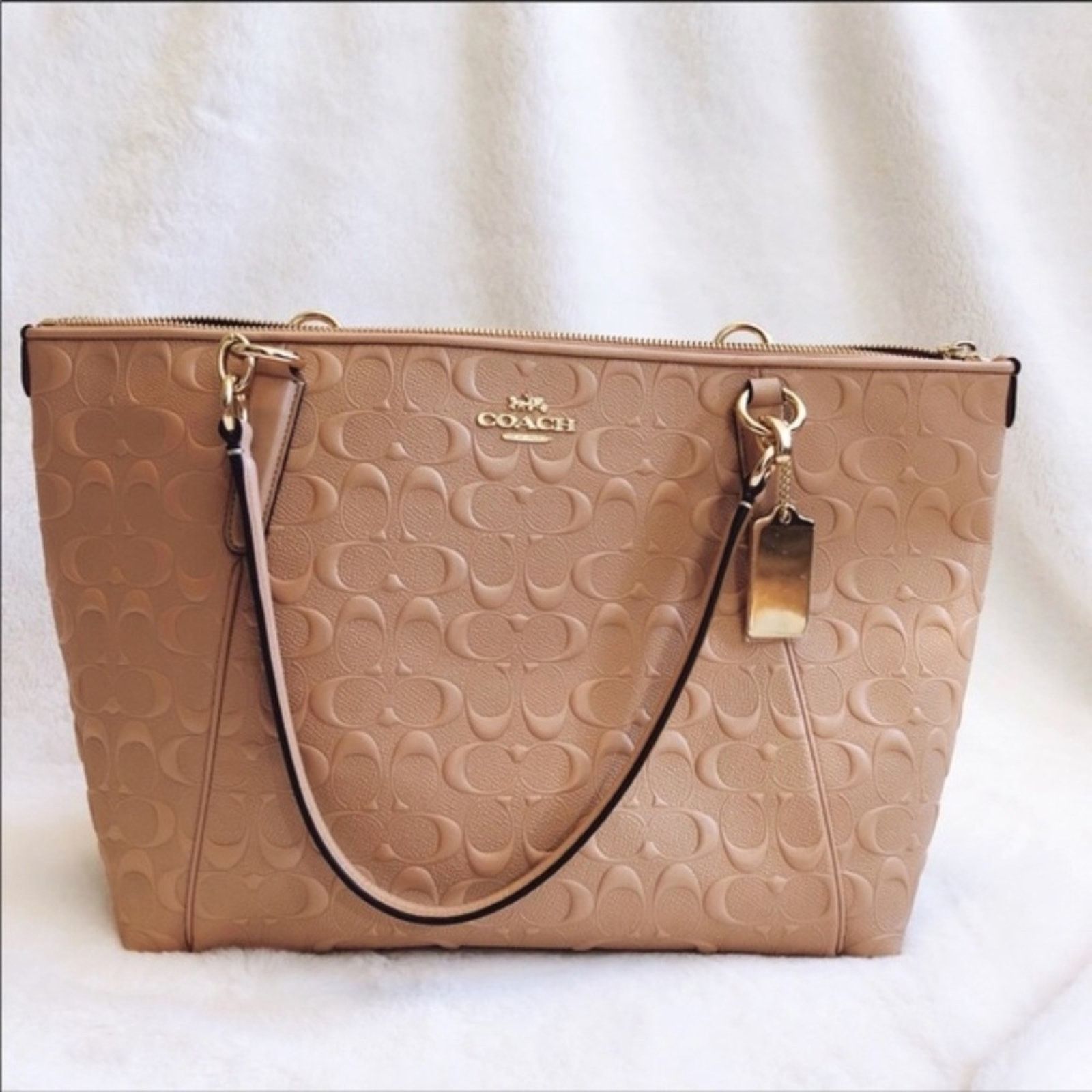 Coach Coach Nude Pink Signature Embossed Leather Tote Size ONE SIZE - 1 Thumbnail