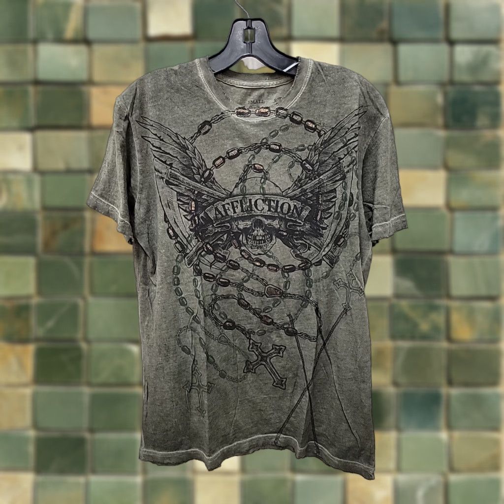 Affliction VINTAGE Affliction Shirt Green Skull Rosary Cross Graphic Size S Mens Shirt Size US S / EU 44-46 / 1 - 1 Thumbnail