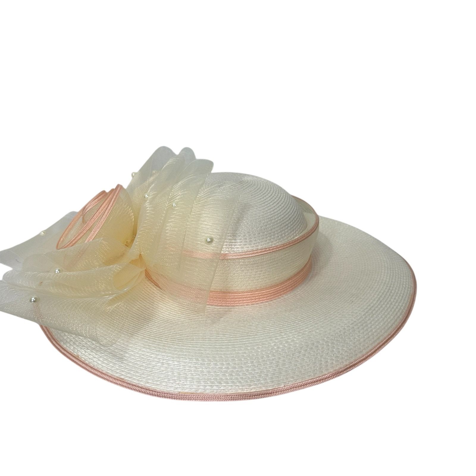 Vintage Vintage Mr. Hi's Ivory Peach Wide Brimmed Church Derby Hat Size ONE SIZE - 5 Thumbnail