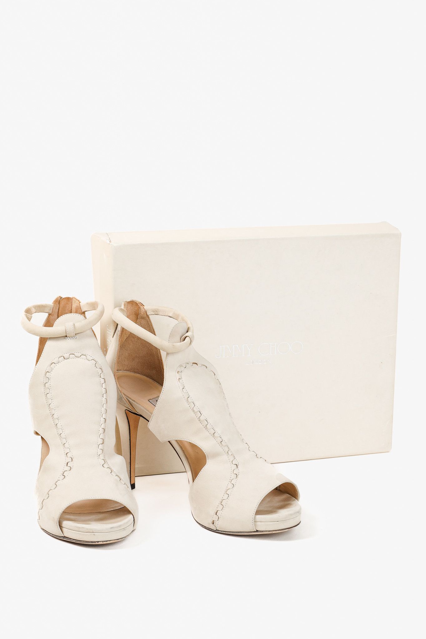 Jimmy Choo Tinsay Cream Nubuck-Leather Cutout Sandals