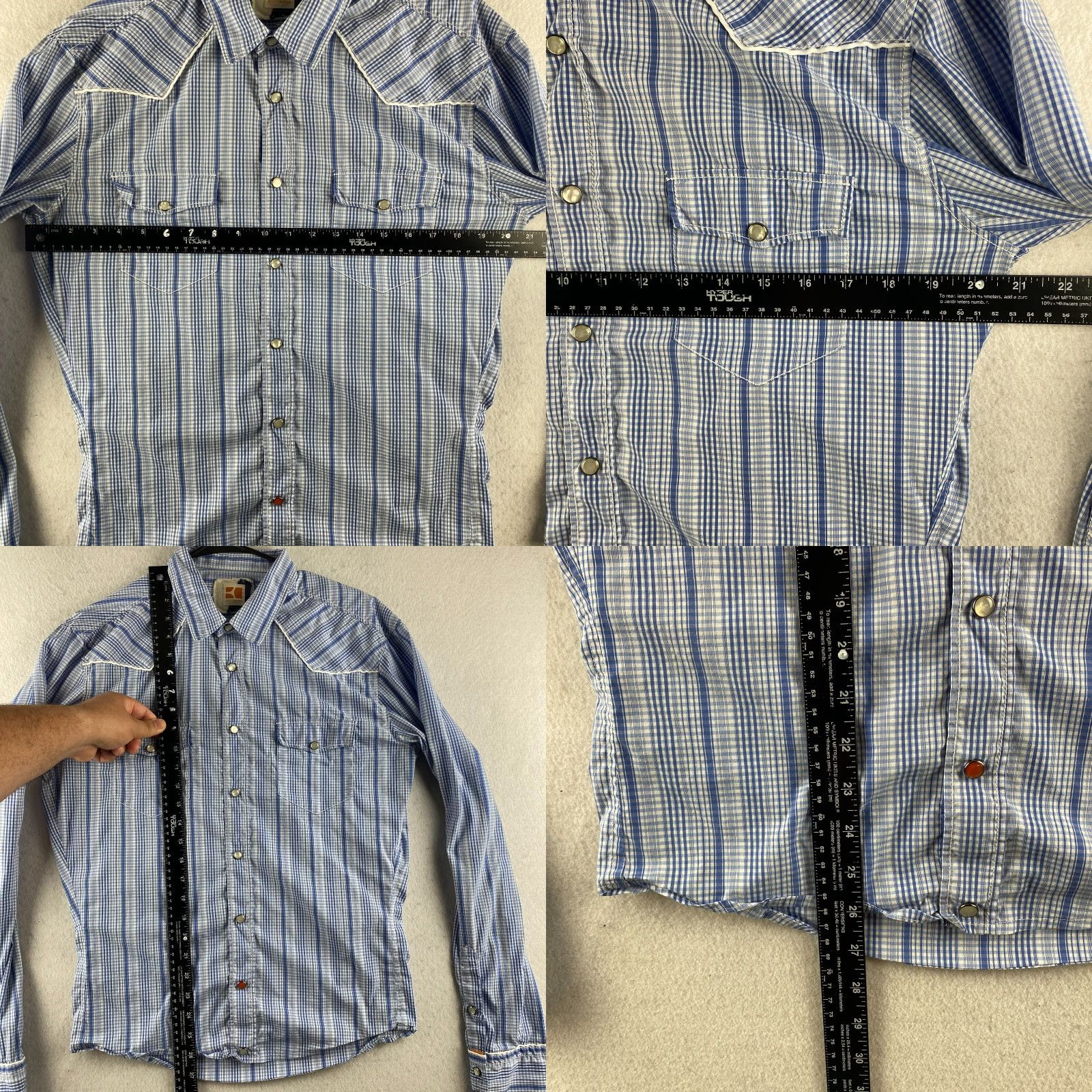 Hugo Boss HUGO BOSS Shirt Mens XL Blue Button-Up Western Stripe Pockets Size XL / US 12-14 / IT 48-50 - 8 Thumbnail