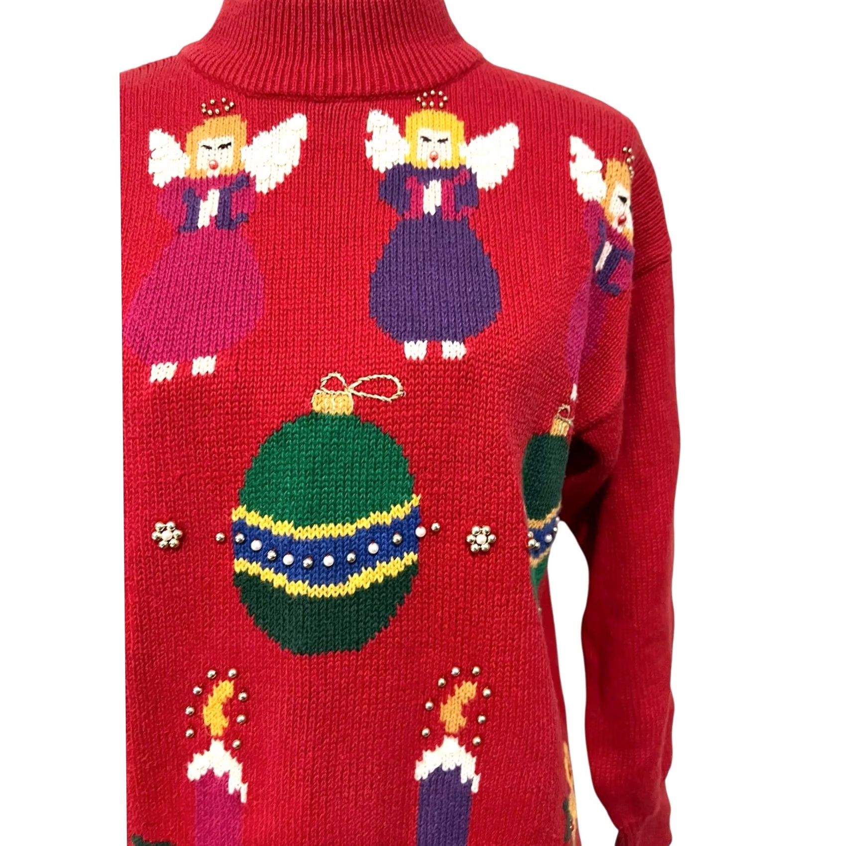 Vintage VINTAGE 80s 90s Christmas Holiday Sweater Red Beaded P’ Galli Women’s Sz Medium Pullover Sweat er Size M / US 6-8 / IT 42-44 - 3 Thumbnail