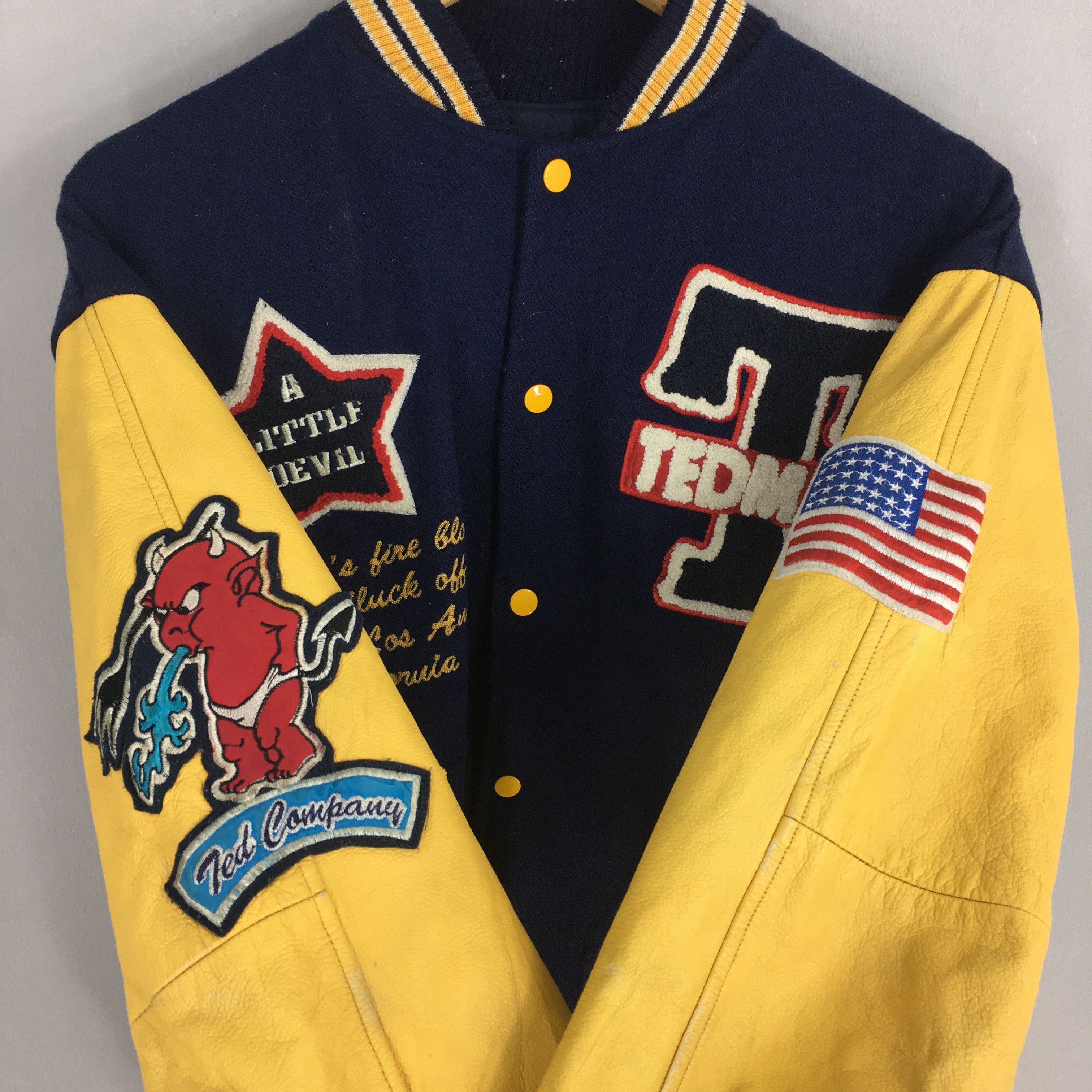 Tedman Vintage 90's Ted Company Leather Varsity Bomber Jacket L Size US L / EU 52-54 / 3 - 4 Thumbnail