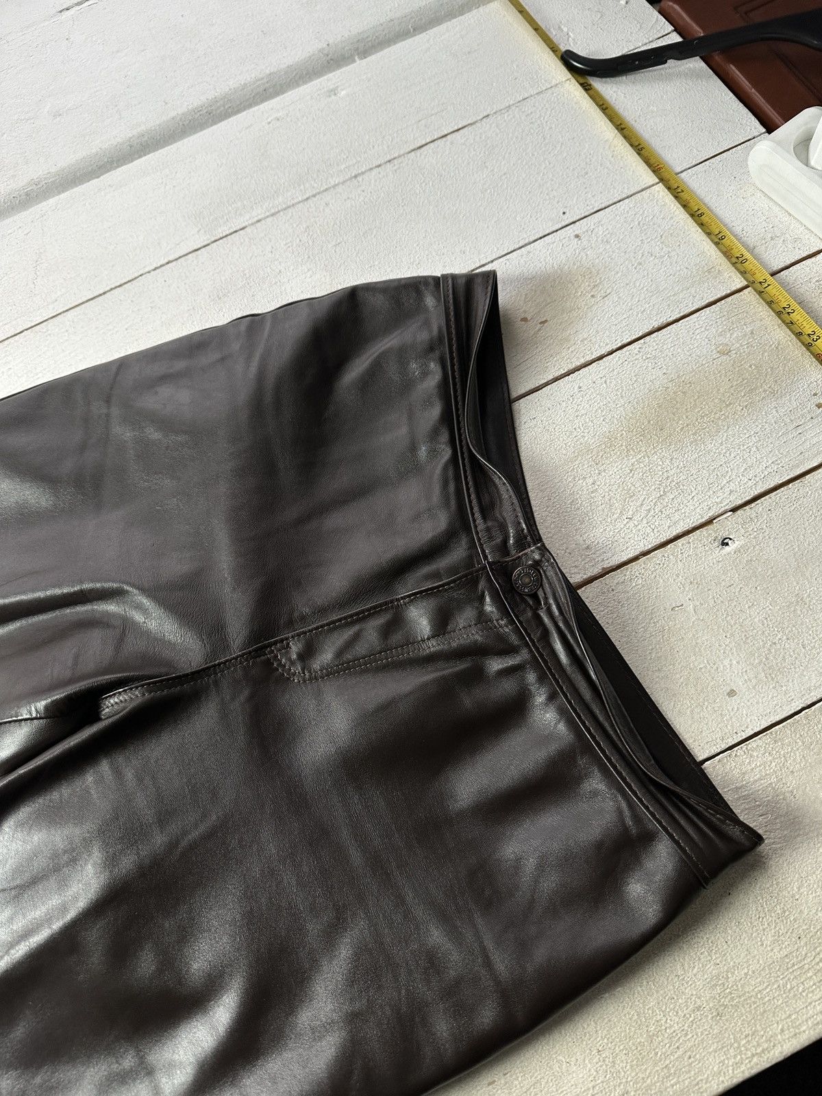 Leather 🚨Vintage leather pants motorcycles BROWN LUXURY Y2K Size 32" / US 10 / IT 46 - 2 Thumbnail