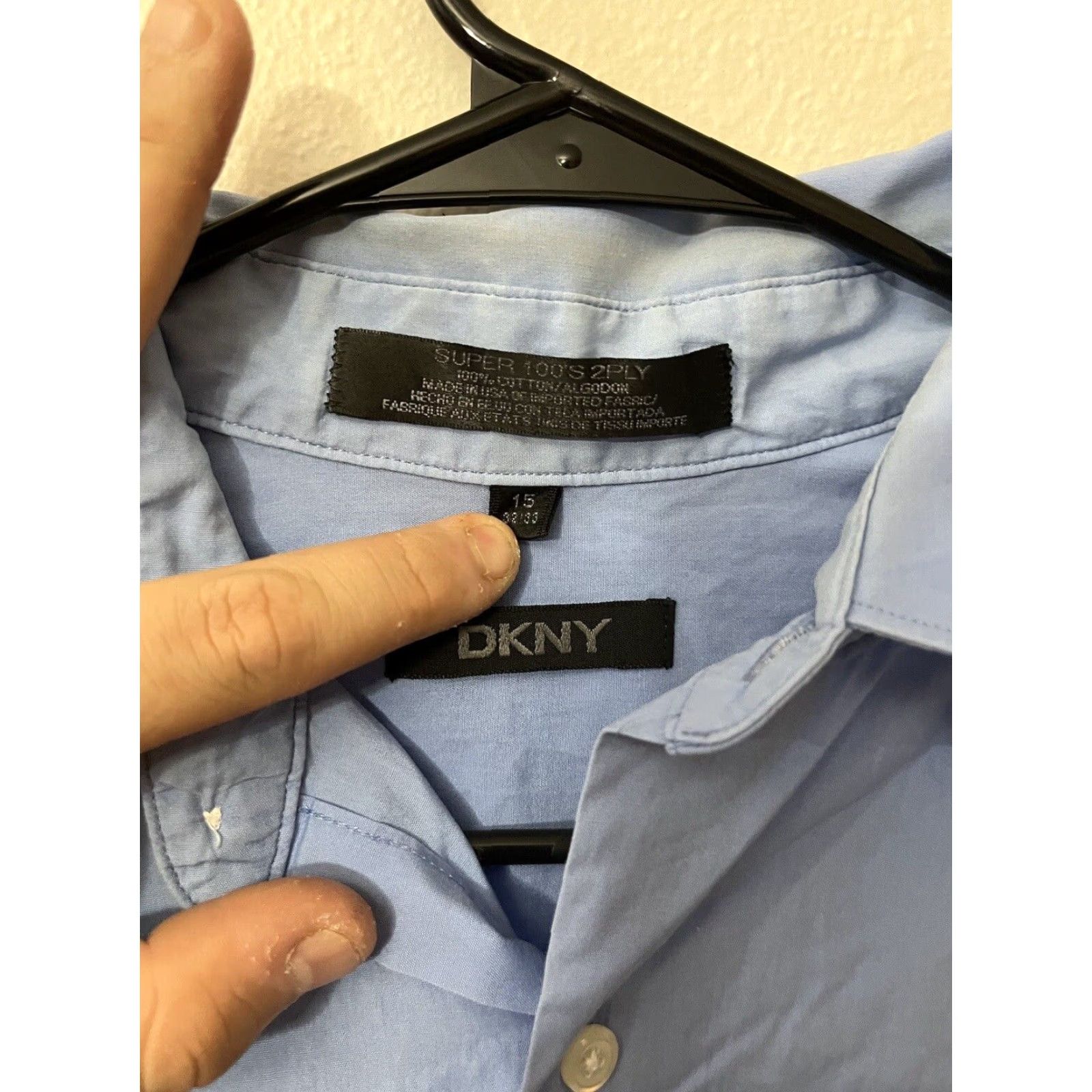 DKNY DKNY Dress Shirt Blue 15 100% Cotton Button Long Sleeve Reg Fit 2 Ply 2-Ply Long Sleeve Mens Classic Shirt Regular Size 15 Men blue 80s Theme Size 40R - 2 Thumbnail