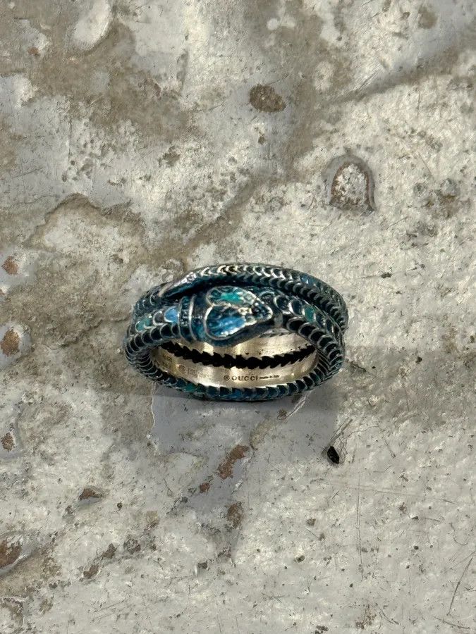 Gucci Gucci Blue Snake Silver Ring Size ONE SIZE - 6 Thumbnail