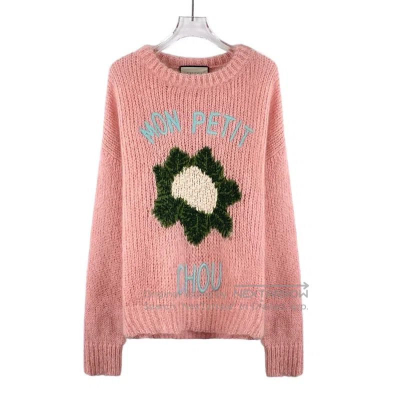 Gucci Gucci Pink floral letter embroidery horsehair round-neck l Size S / US 4 / IT 40 - 1 Thumbnail