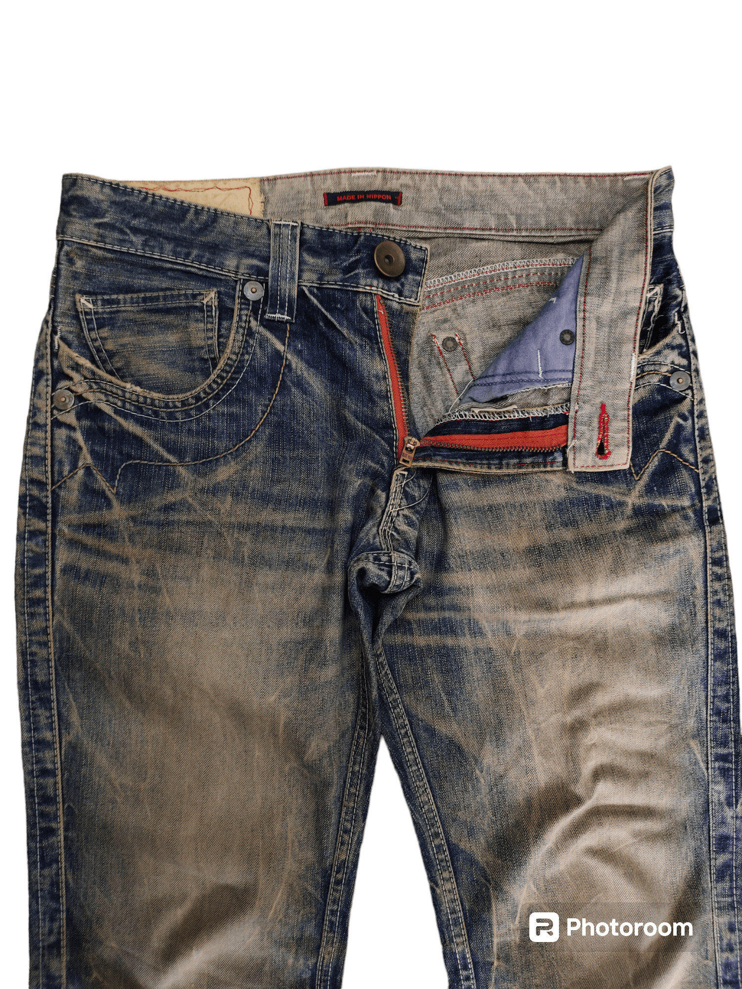 If Six Was Nine 1990s Blue Way Japan Clawmark Distress Faded Denim Jeans Size US 33 - 9 Thumbnail