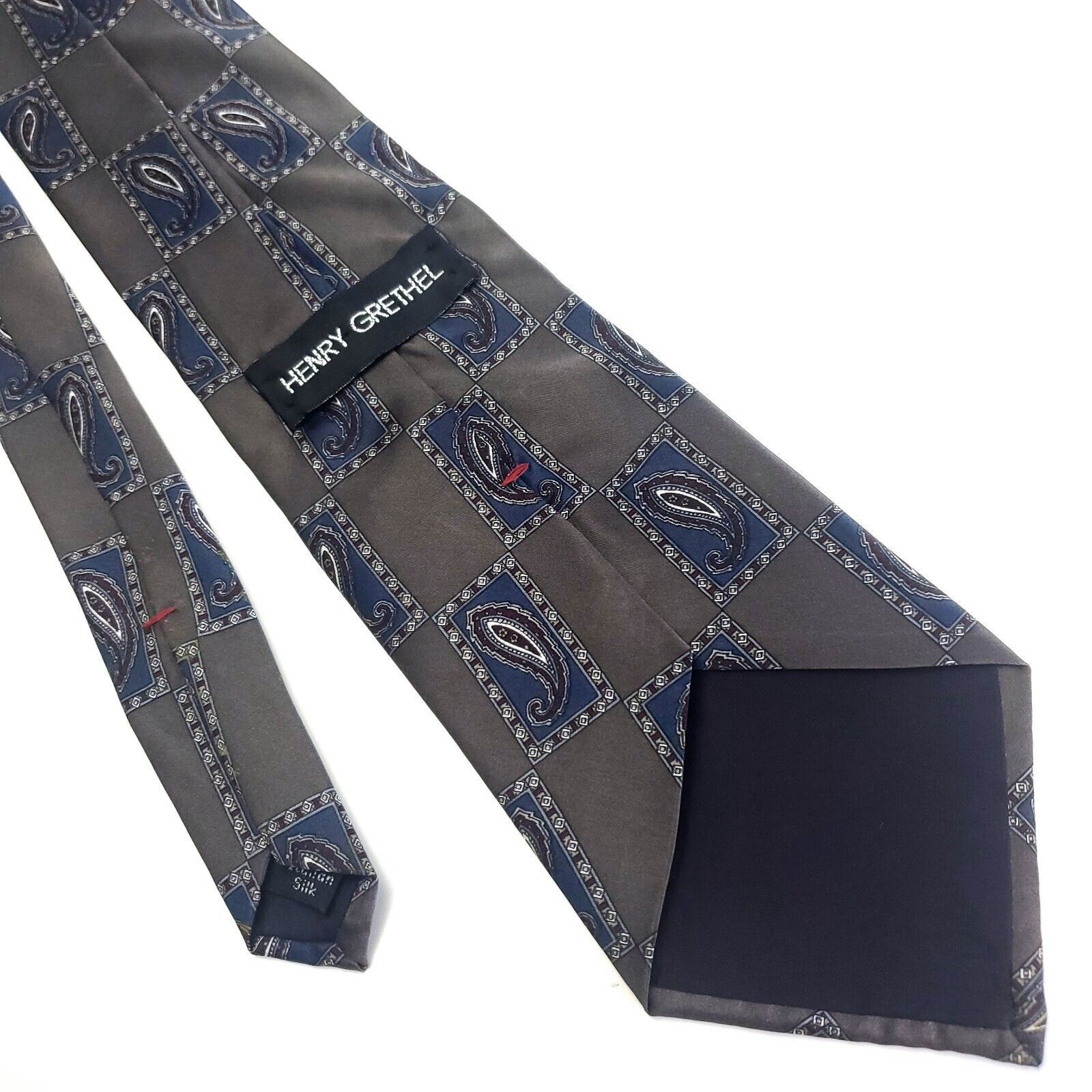 Henry Grethel Henry Grethel Gray Blue Silk Tie Woven Geometric Wide Size ONE SIZE - 3 Thumbnail