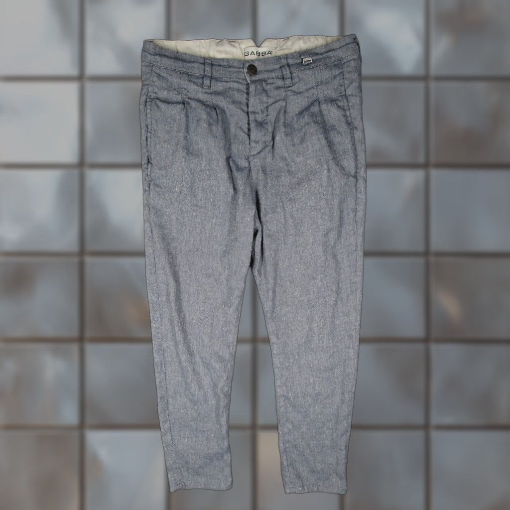 Vintage Gabba Pants Mens Large Regular Blue Chino Pleated 32x26 Cotton Linen Blend Tapered 5-Pocket Modern Preppy Size US 33 - 1 Thumbnail