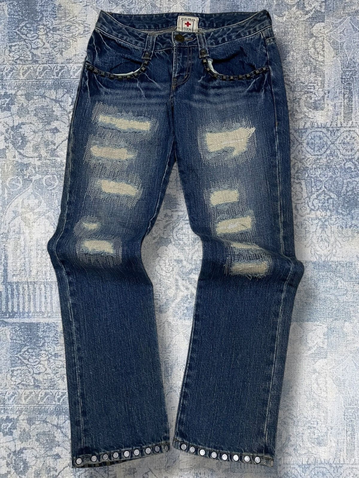 Japanese Brand Vintage 90s Japan Designer Cook Jeans Scab Distressed Denim Size US 26 / EU 42 - 1 Thumbnail