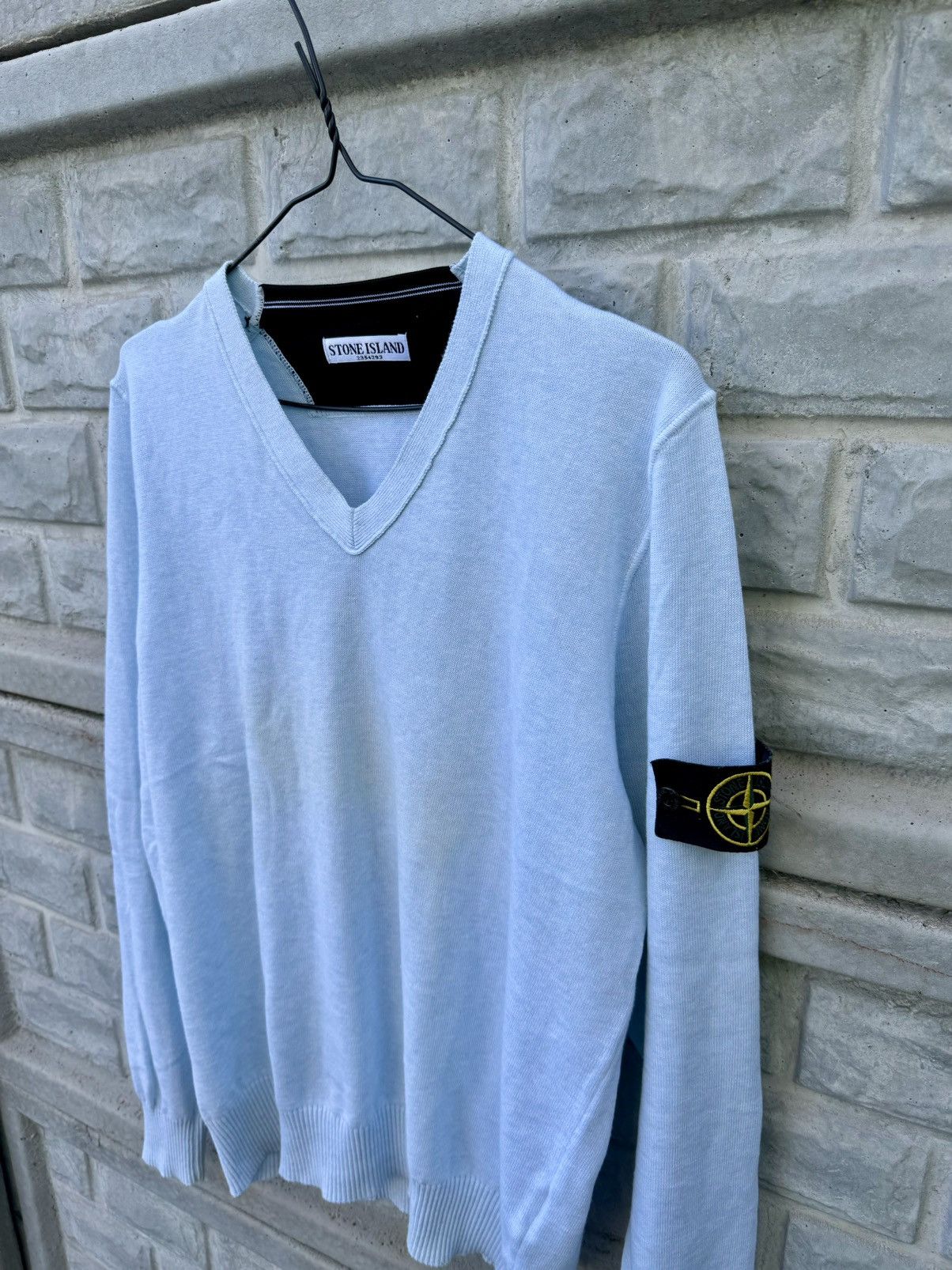 Massimo Osti × Stone Island × Vintage Vintage Stone Island Knitted Baby Blue Sweater 90s Size US L / EU 52-54 / 3 - 3 Thumbnail