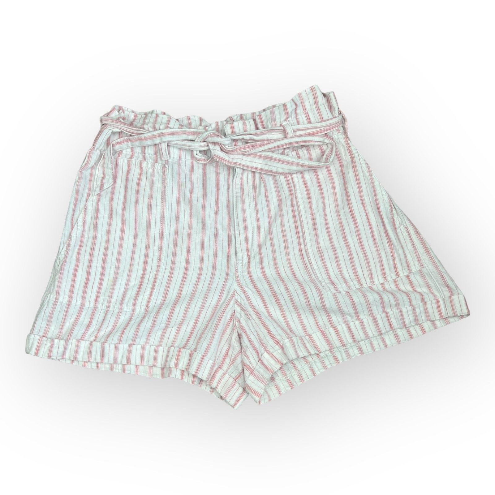 Loft Ann Taylor LOFT Striped Paperbag Waist Shorts - Linen Blend Size 32" / US 10 / IT 46 - 1 Thumbnail