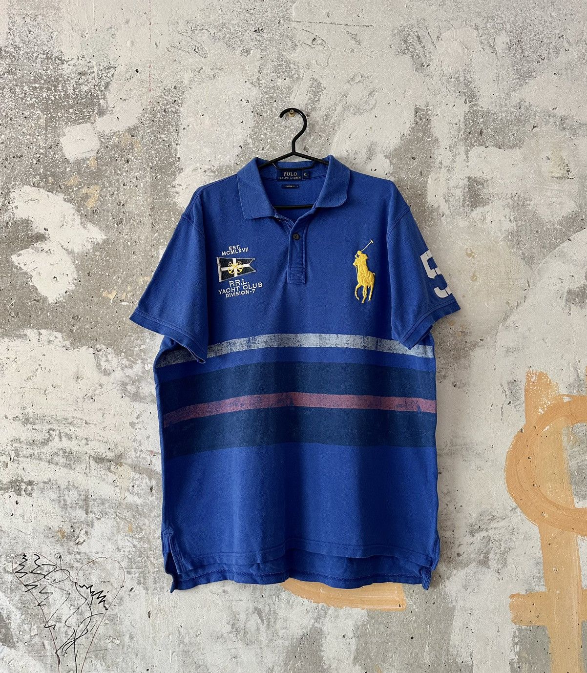 90S Vintage Polo Ralph Lauren Big Pony Collar Blue T -Shirt