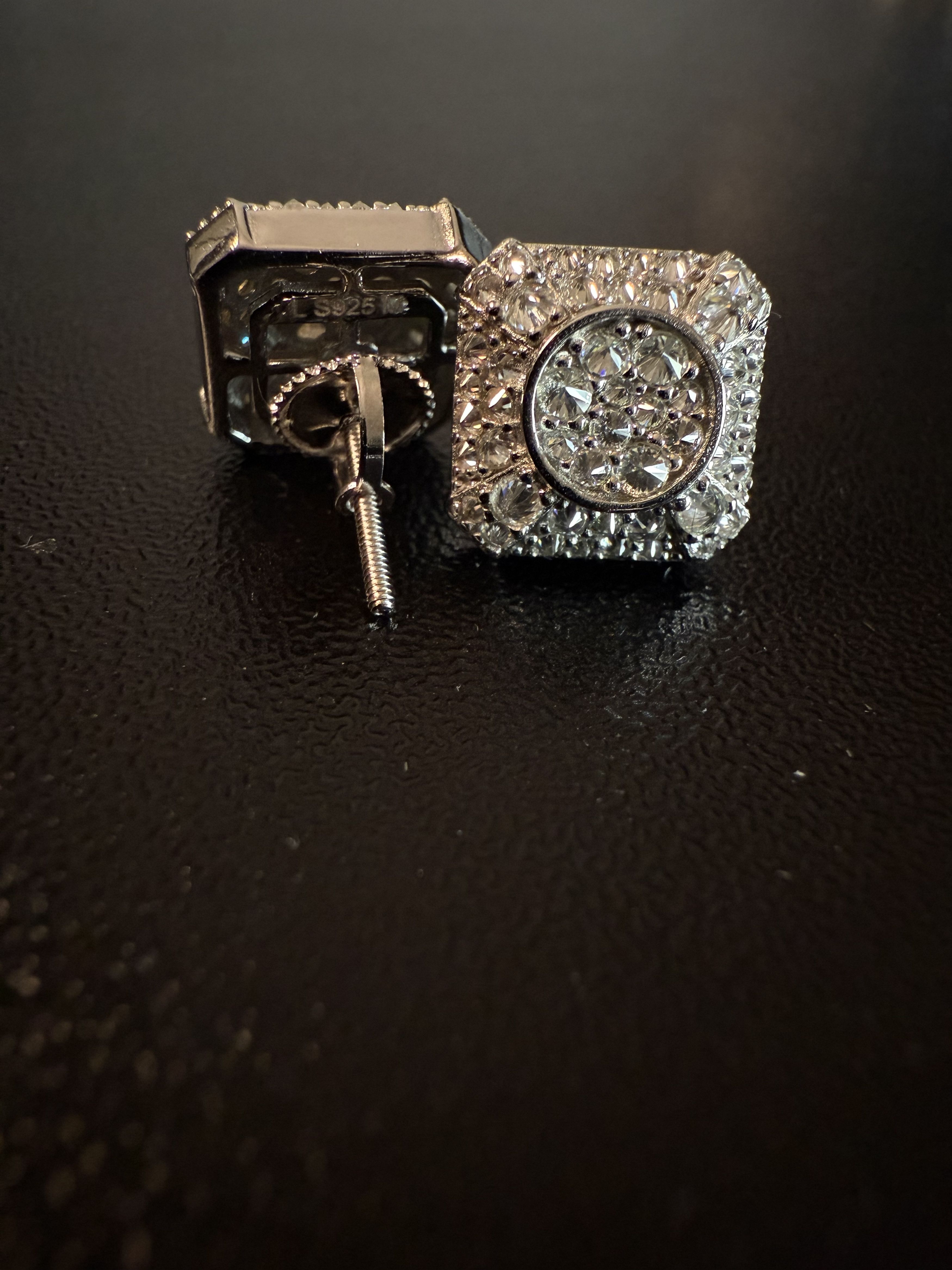 Other Trap Square Halo Studs Moissanite mens 925silver earrings Size ONE SIZE - 11 Thumbnail