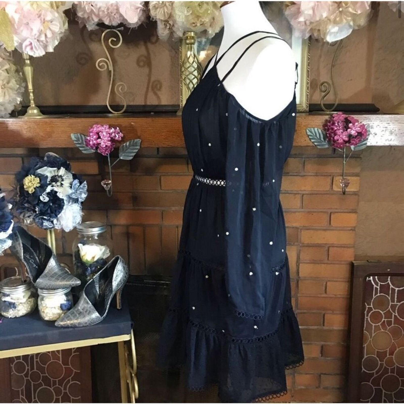 aqua navy blue dress Long Strapless Stretch Satin Dress With Sweetheart Neck