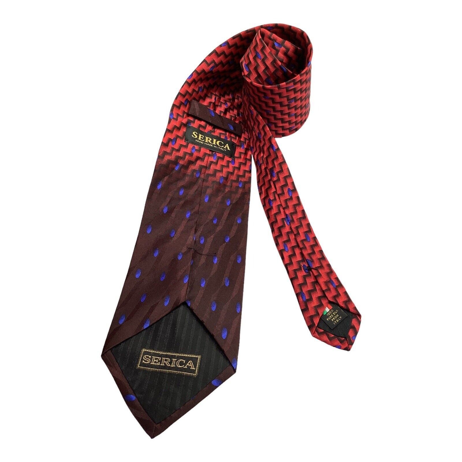 Serica SERICA Red & Brown Geometric Luxury Silk Tie France W: 3.75" Size ONE SIZE - 1 Thumbnail