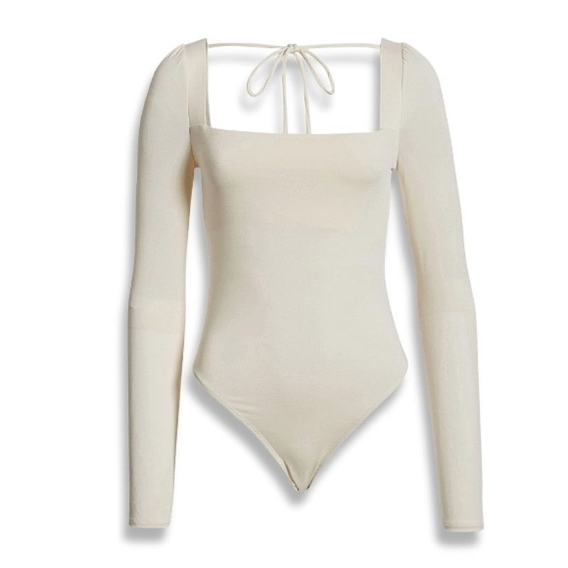 Topshop Topshop Bodysuit Long Sleeve Square Neck Women's Ivory 12 Size XL / US 12-14 / IT 48-50 - 2 Thumbnail