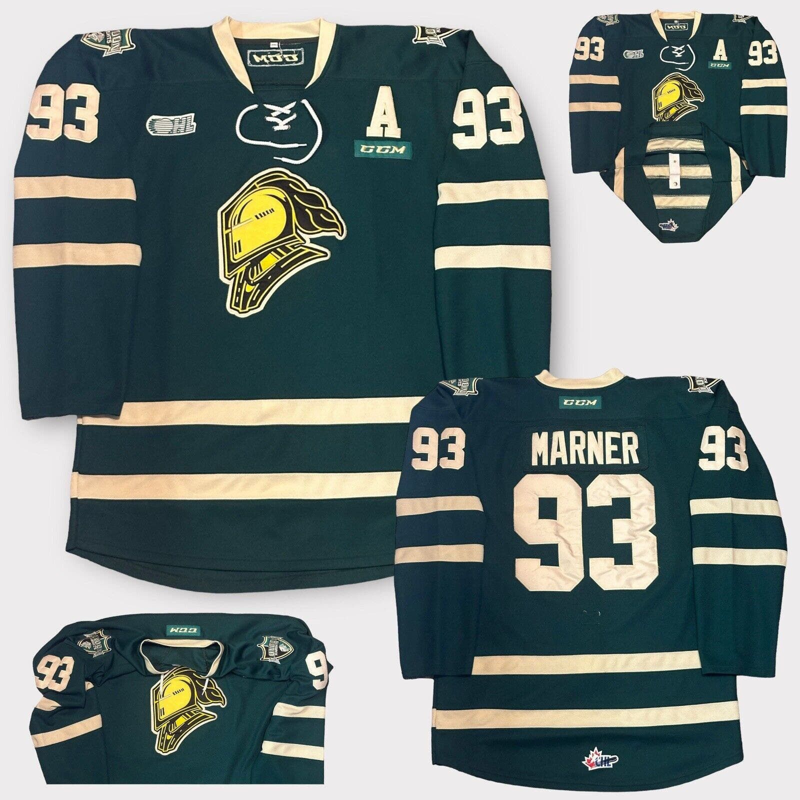 image of Ccm Mitch Marner Ohl London Knights Hockey Jersey Stitched Sewn in Green, Men's (Size 2XL)