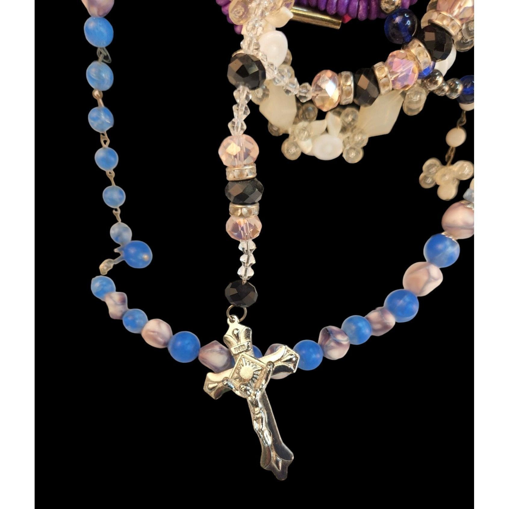 Other Multicolor Beaded Necklace Set With Rosary Cross & Stretch B Size ONE SIZE - 10 Thumbnail