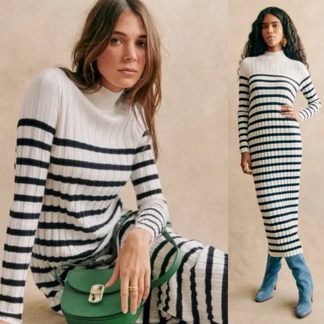 Sezane Sezane | Katrina Dress Ecru Navy Striped Sweater Dress XL Size XL / US 12-14 / IT 48-50 - 1 Thumbnail