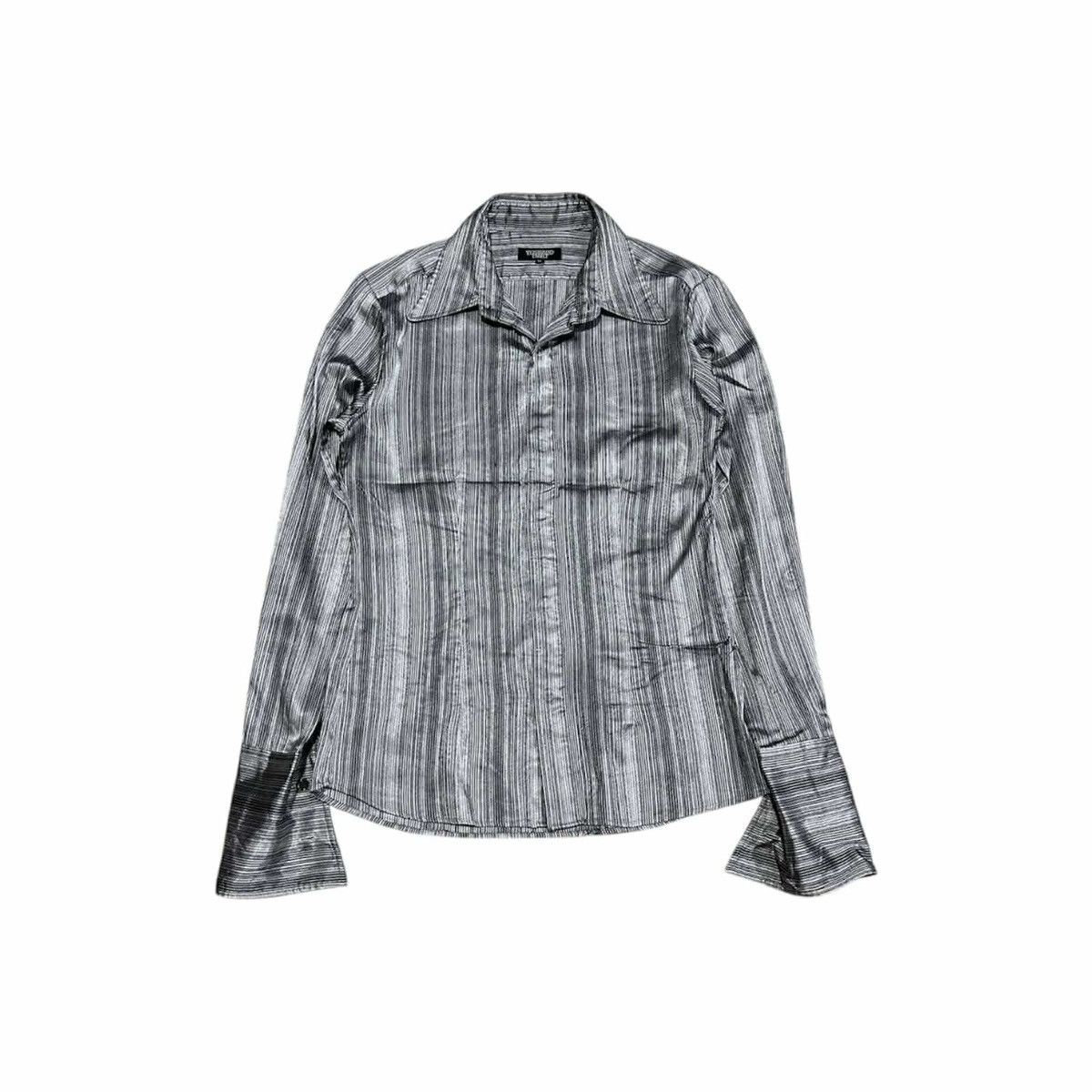 5351 POUR LES HOMMES 🔥Y2K Tornado Mart Shirt Striped Metallic Silver Steampunk Size US M / EU 48-50 / 2 - 1 Thumbnail