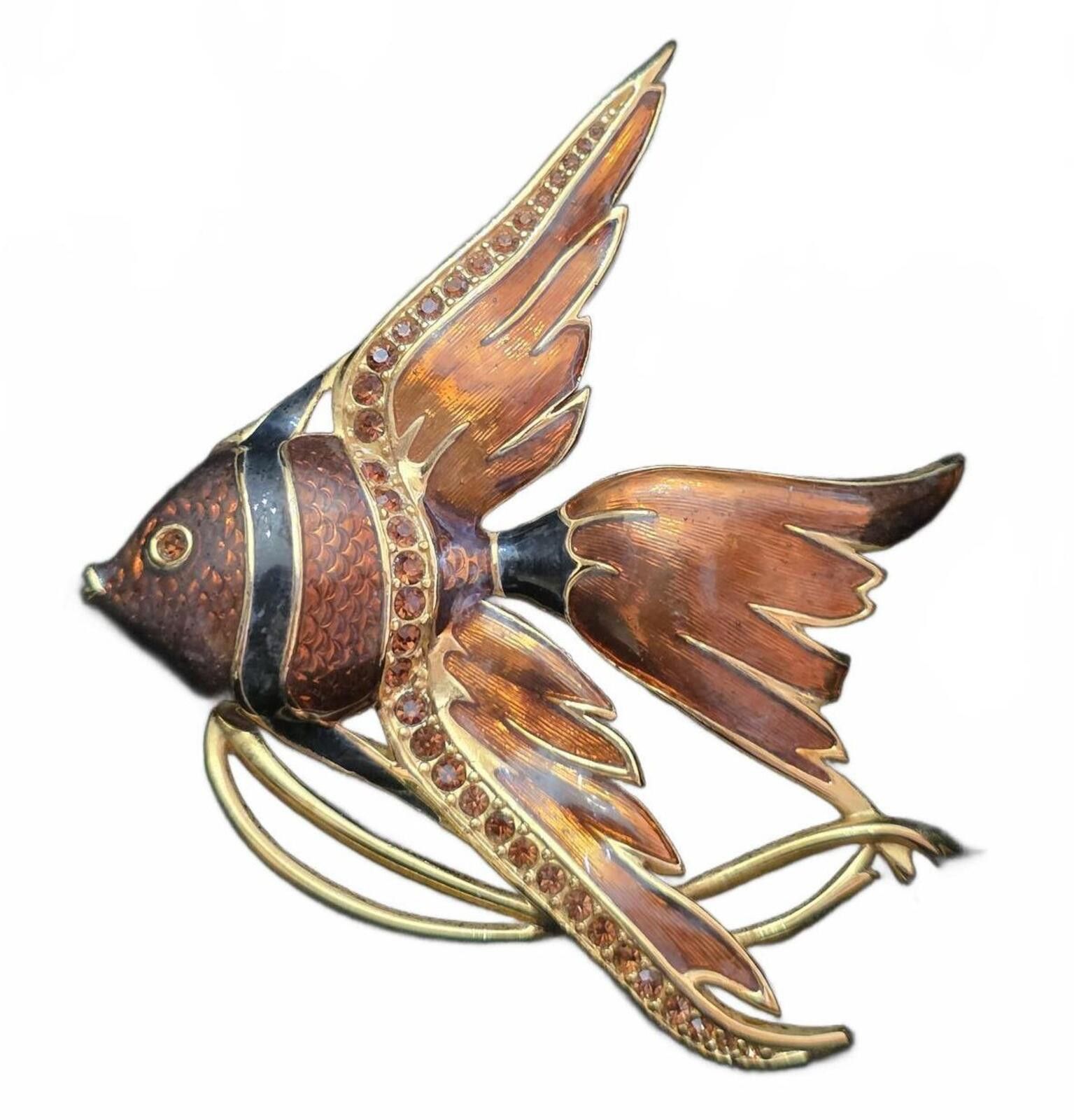 Swarovski Vintage SWAROVSKI Enamel Angelfish Orange Gold Pin Brooch Size ONE SIZE - 9 Thumbnail