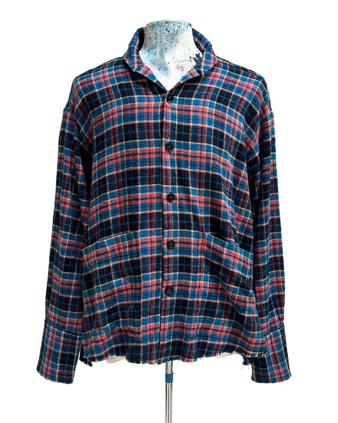 $850 Greg Lauren Boxy Plaid Shirt