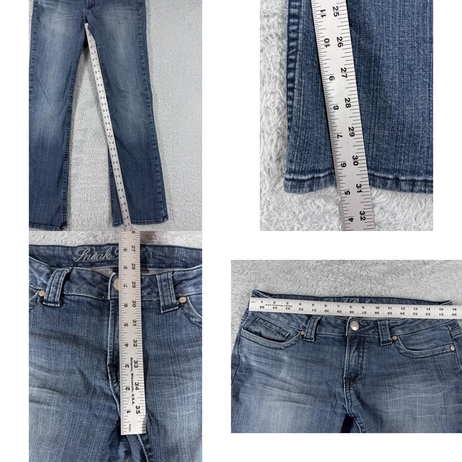 Vintage Sneak Peek Jeans Women's Denim 13 Blue Low Rise Flared 31x31 Slim Distressed Zipper 5-Pocket Buckle Bke Vintage No? Size 34" / US 12 / IT 48 - 8 Thumbnail